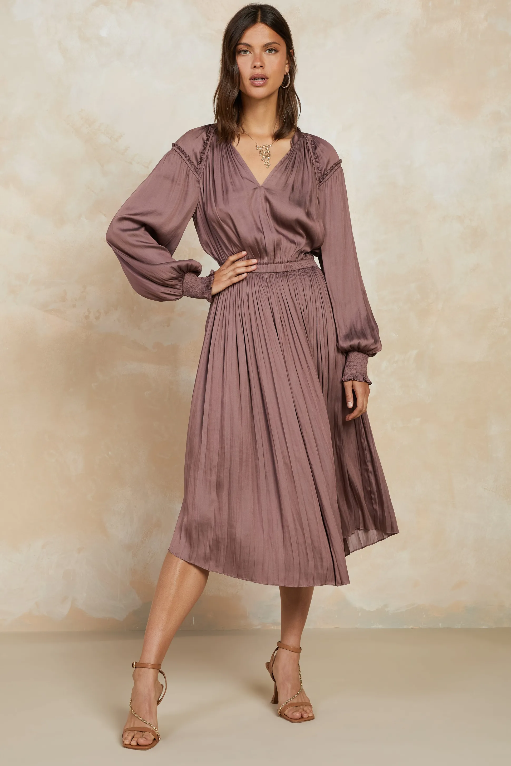 Smocked Cuff Midi Dress<Current Air New