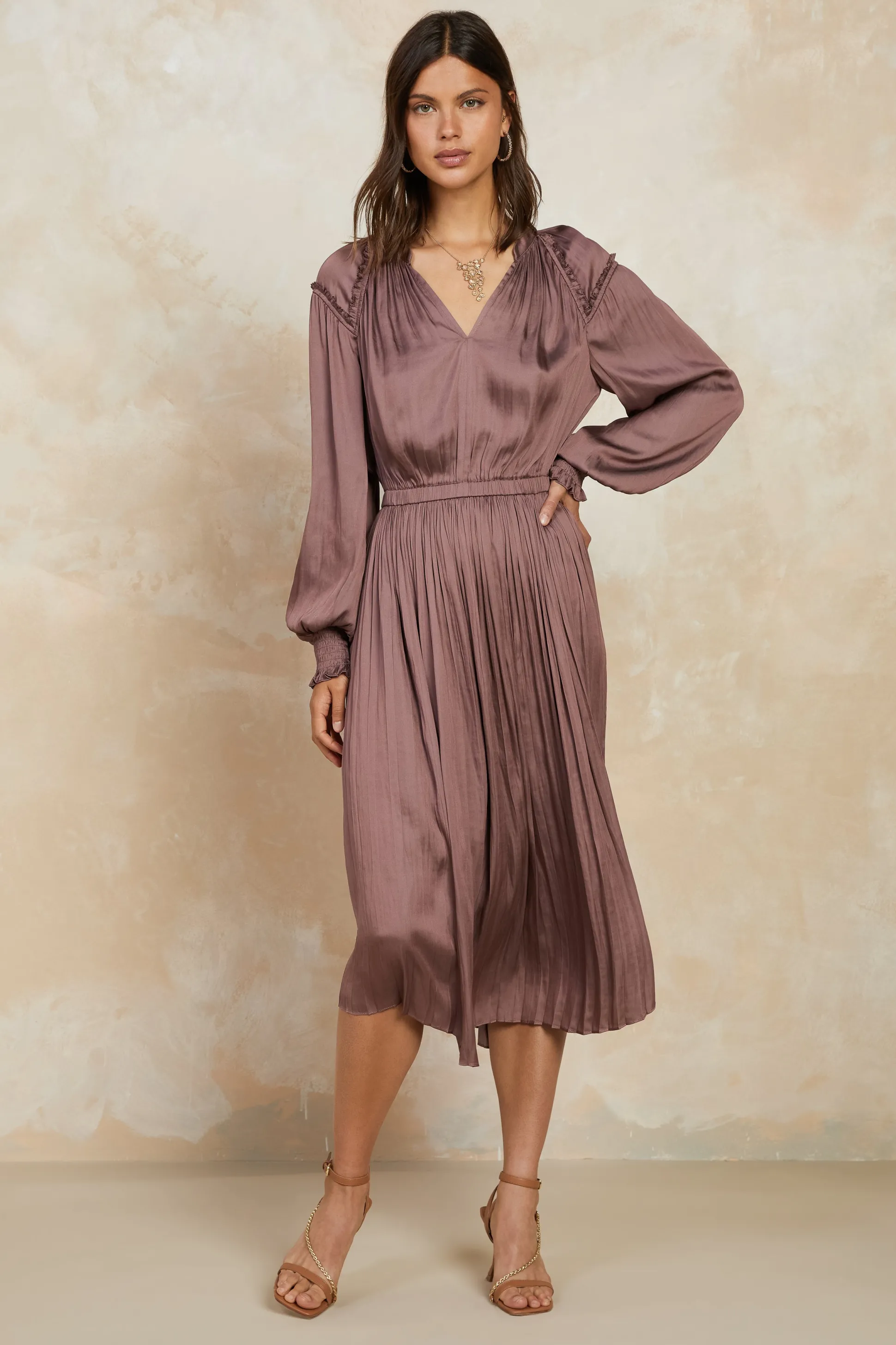 Smocked Cuff Midi Dress<Current Air New