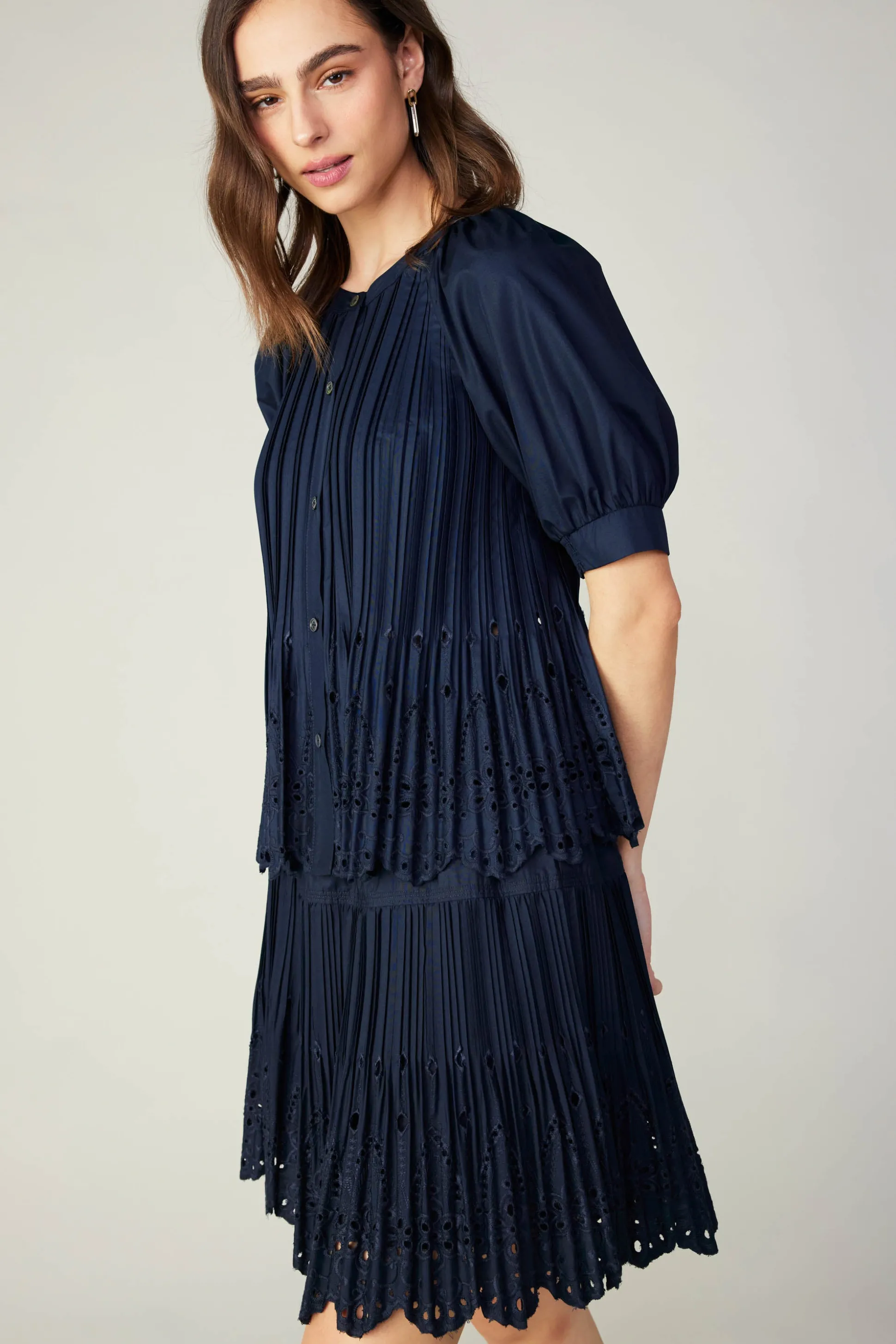 Pleated Eyelet Blouse<Current Air Online