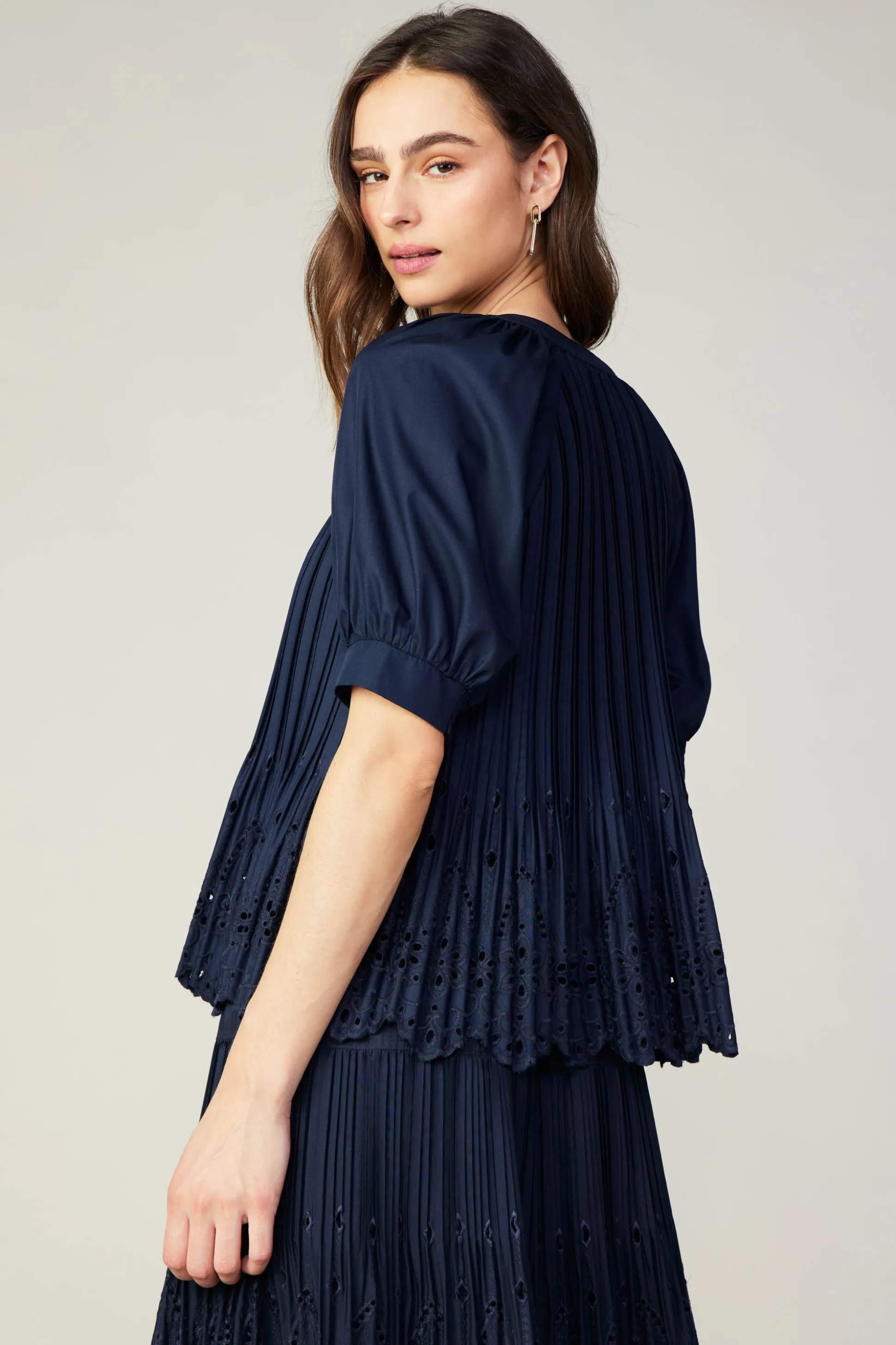 Pleated Eyelet Blouse<Current Air Online