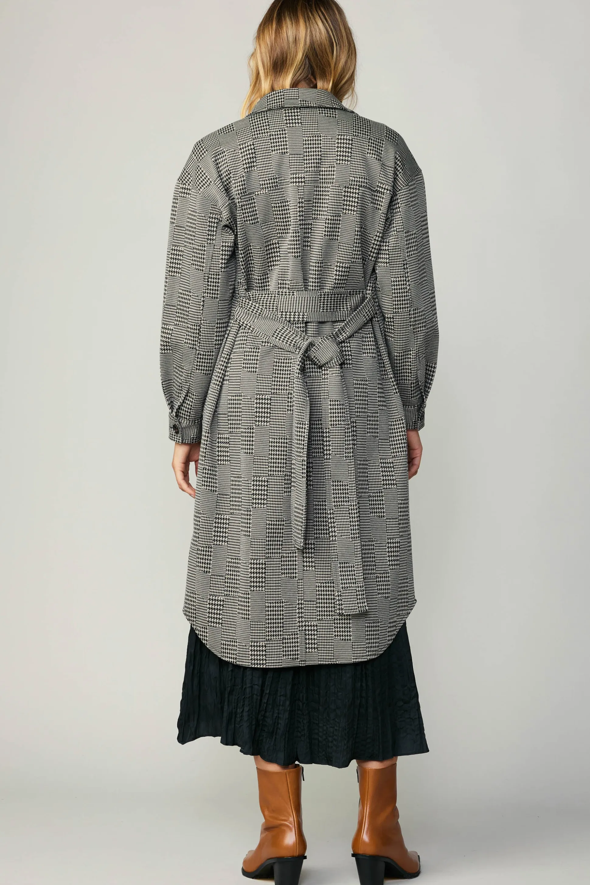 Houndstooth Long Shacket Coat<Current Air New