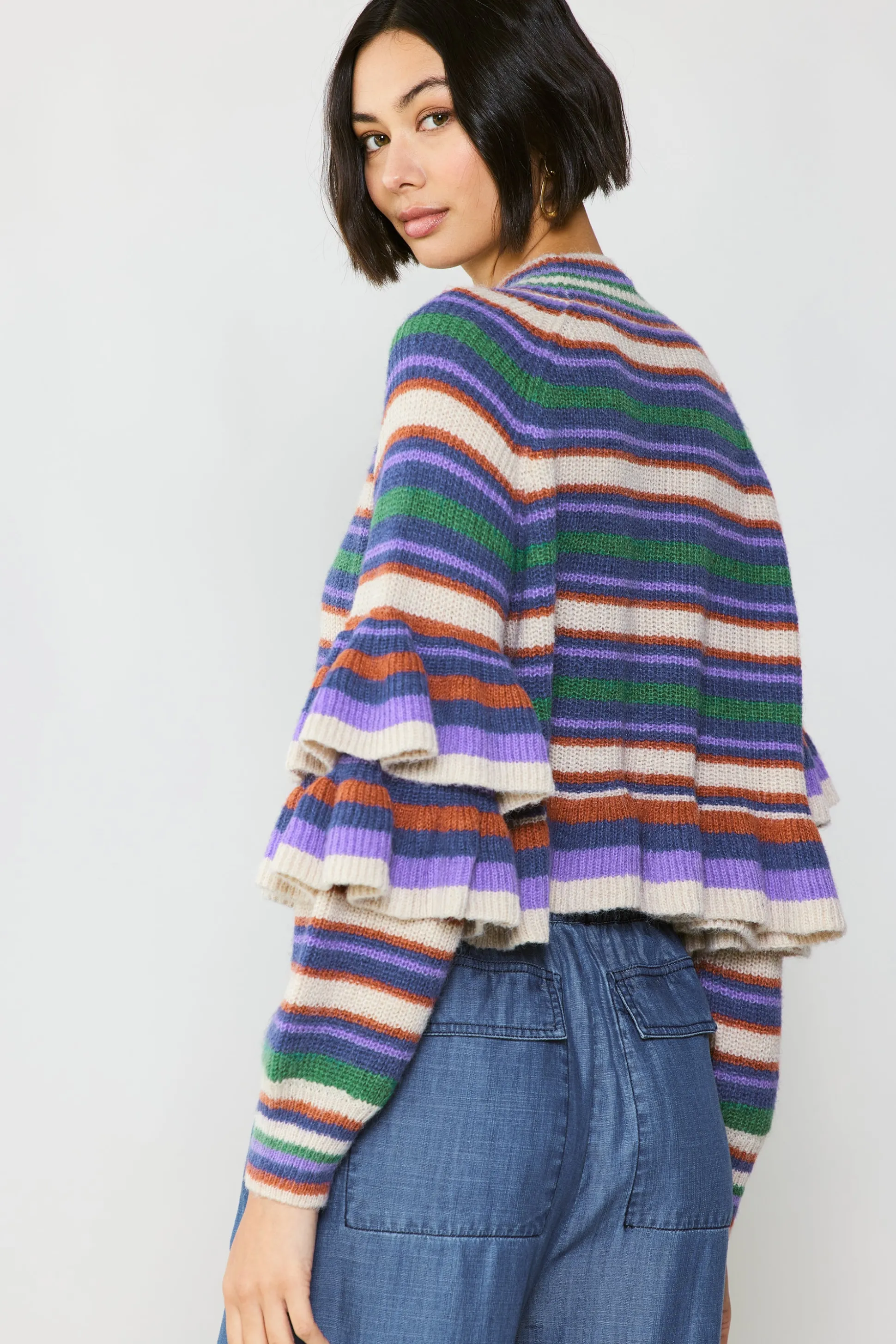 Striped Tiered Sleeve Sweater<Current Air Discount