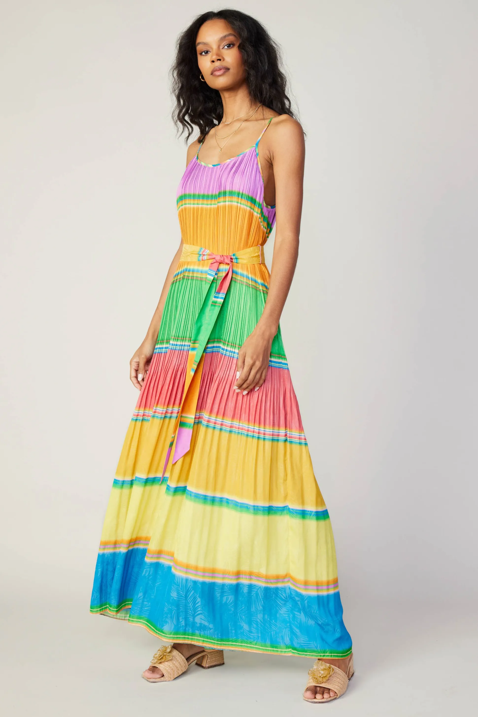 Multicolored Pleated Cami Dress<Current Air Online