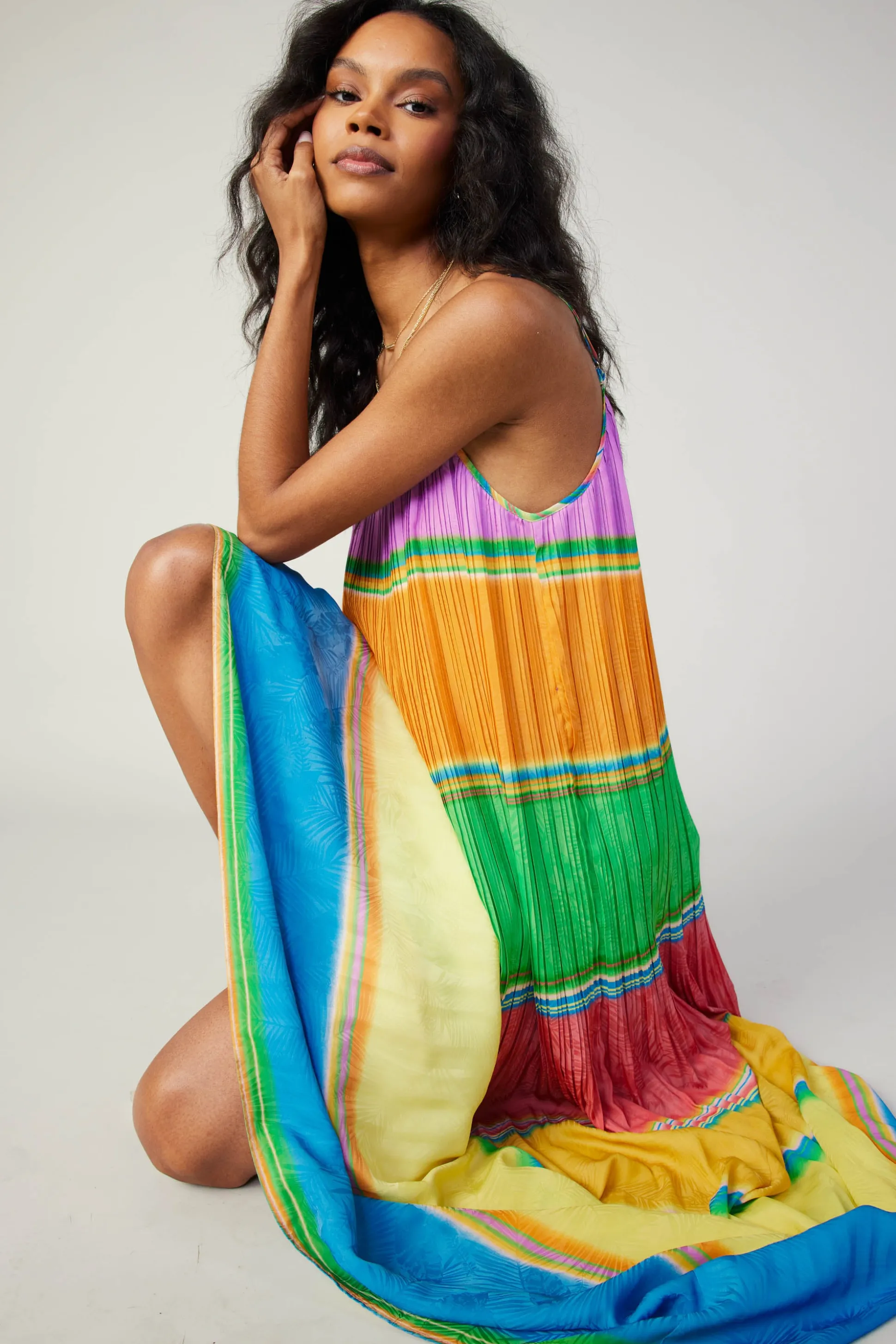 Multicolored Pleated Cami Dress<Current Air Online