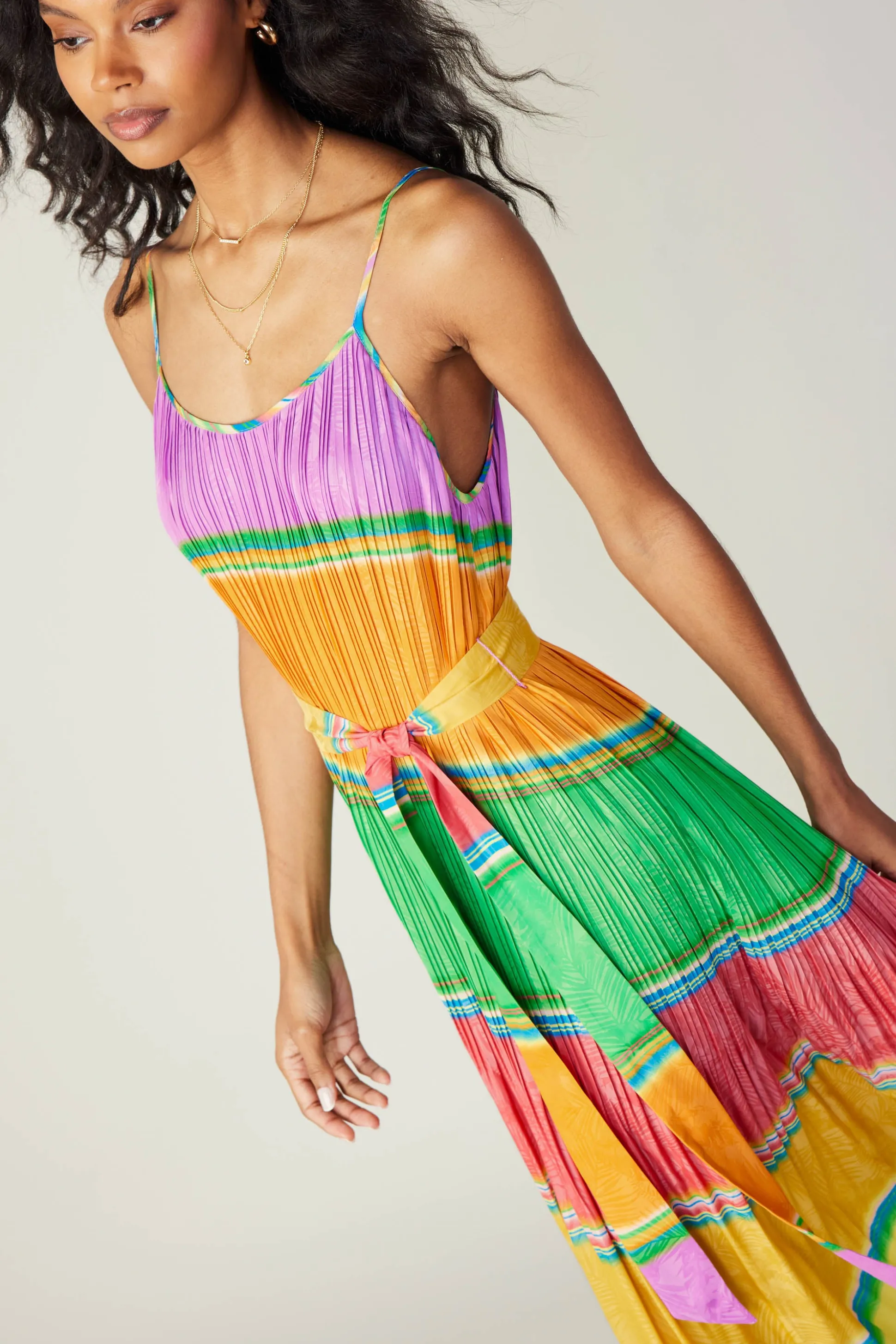 Multicolored Pleated Cami Dress<Current Air Online