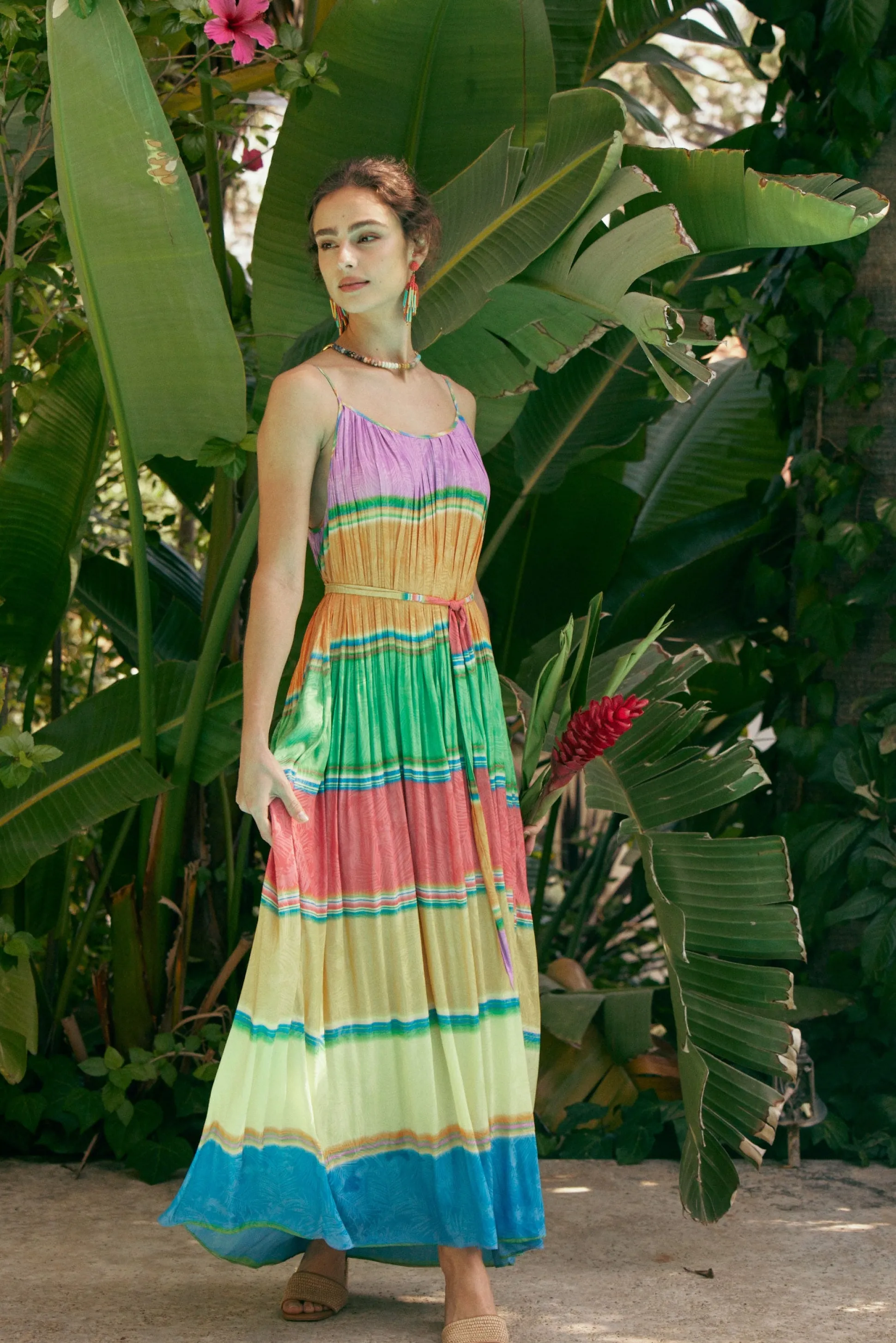 Multicolored Pleated Cami Dress<Current Air Online