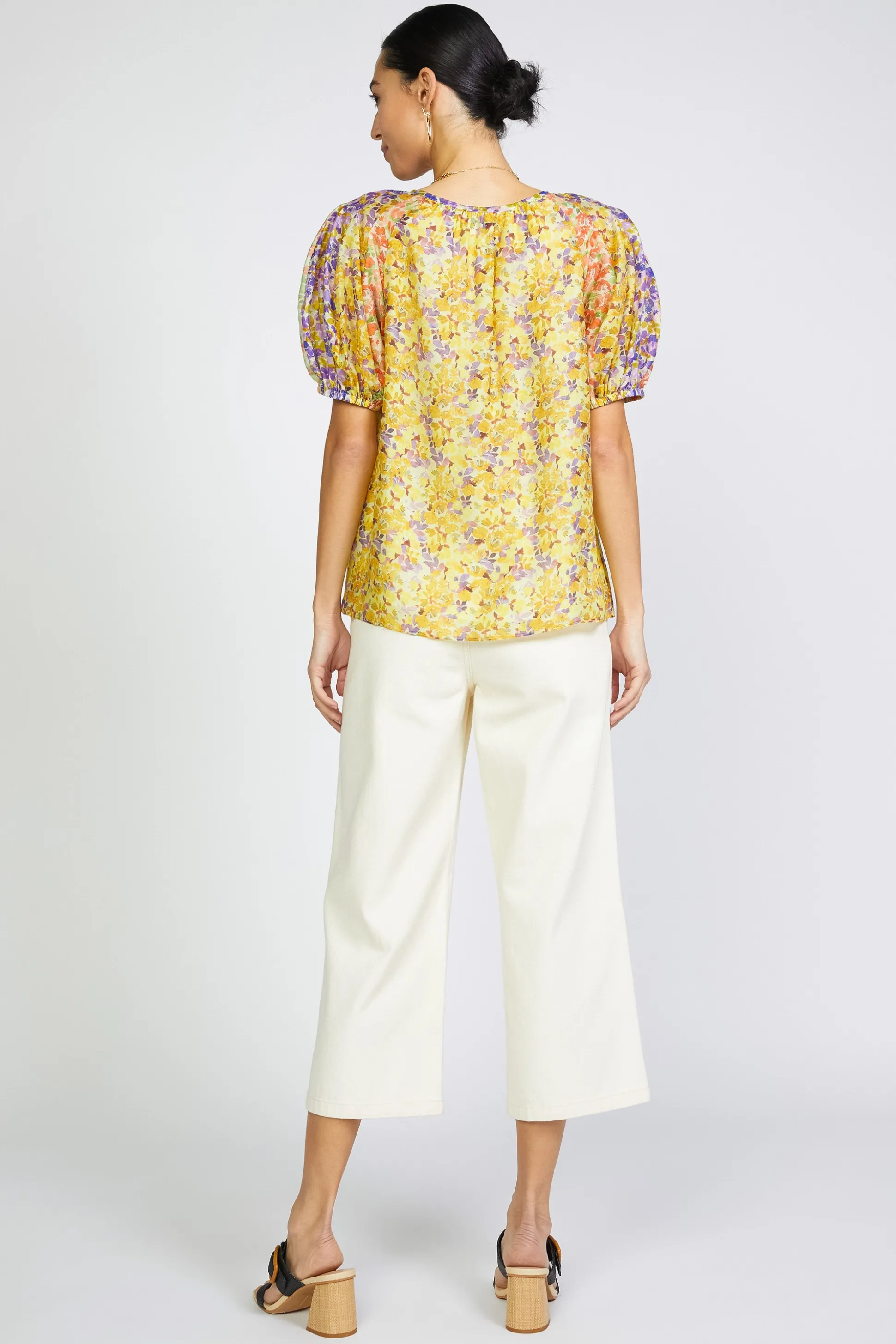 Floral Colorblock Split Neck Blouse<Current Air Best
