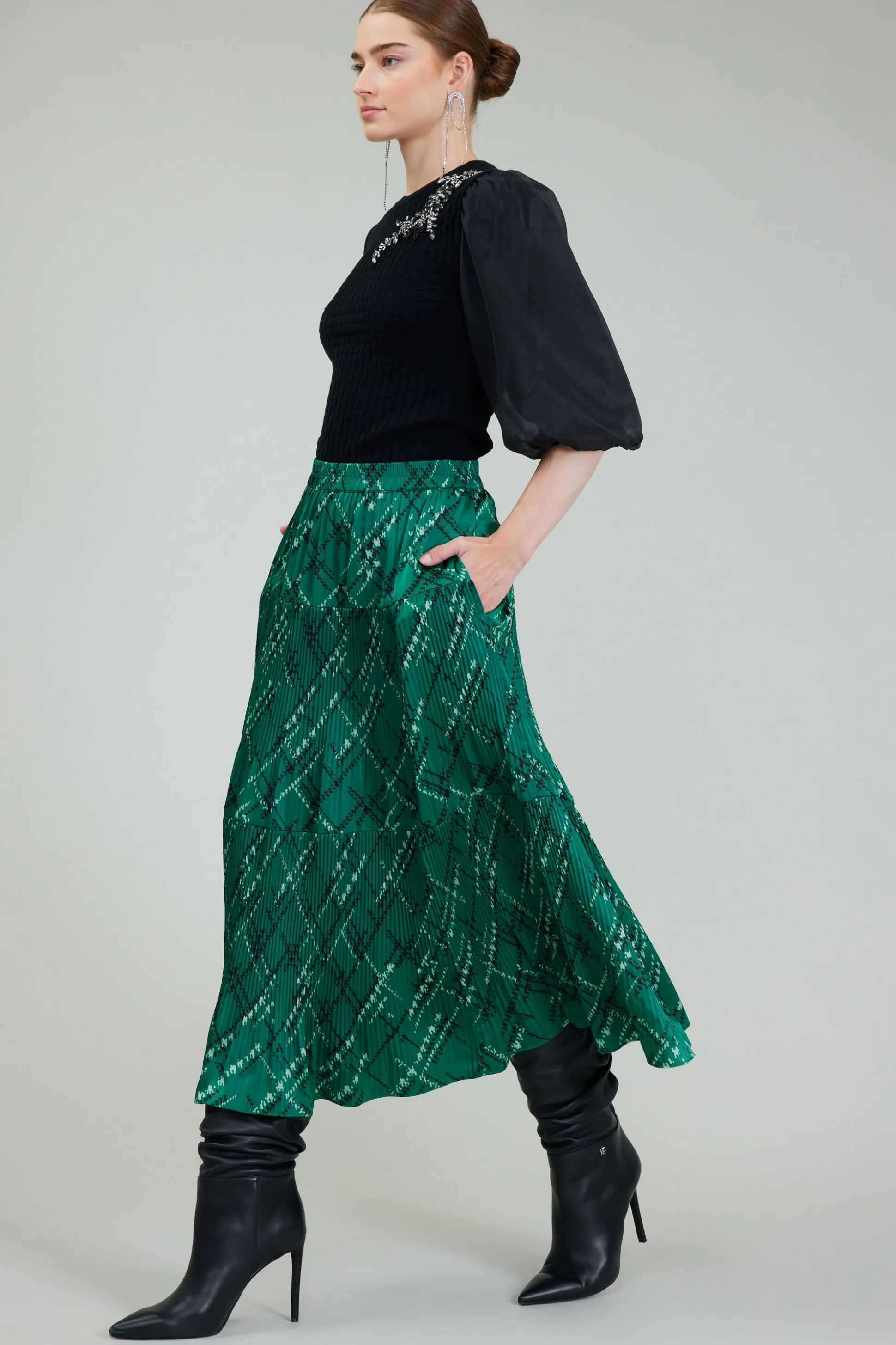 Plaid Pattern Midi Skirt<Current Air Best