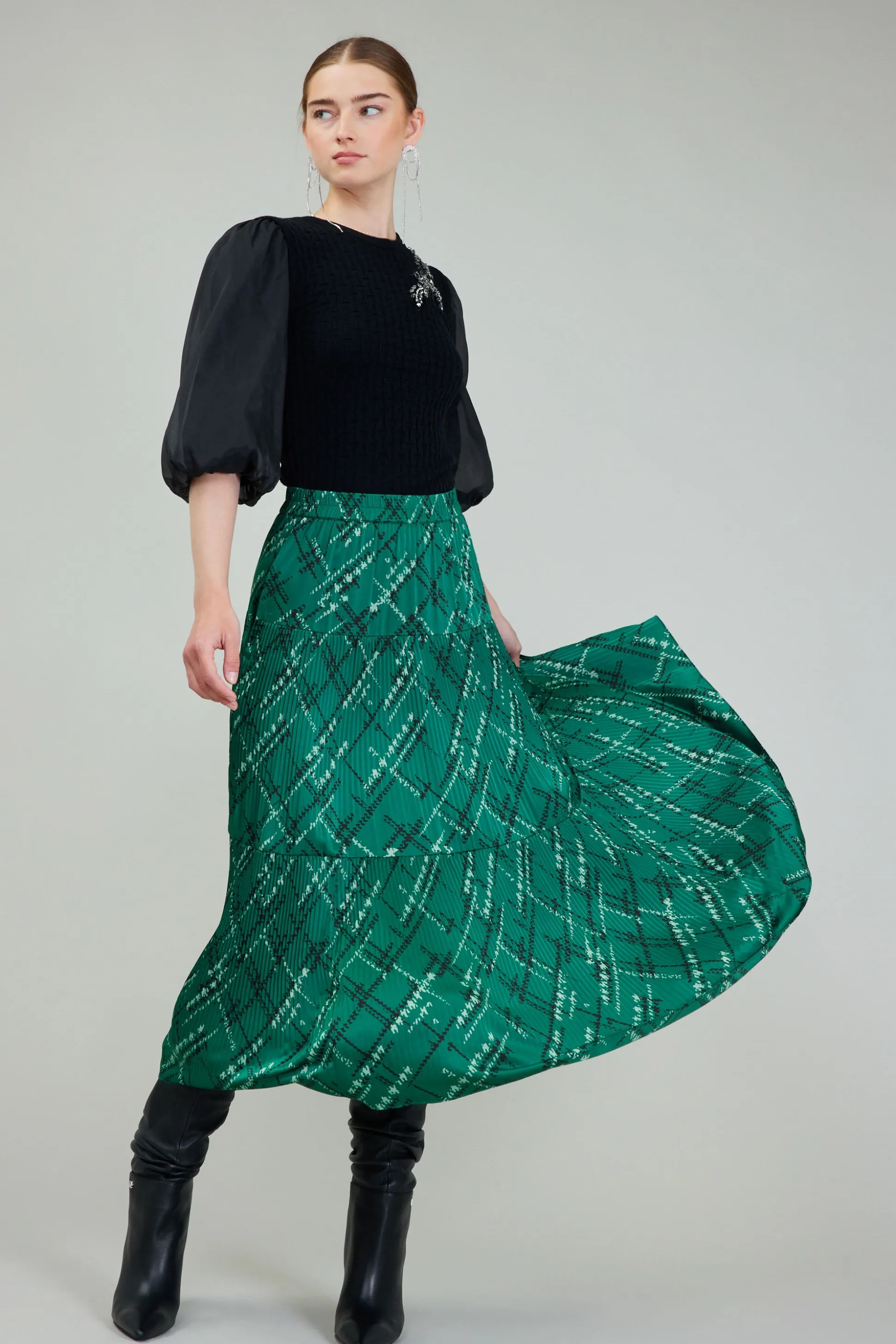 Plaid Pattern Midi Skirt<Current Air Best