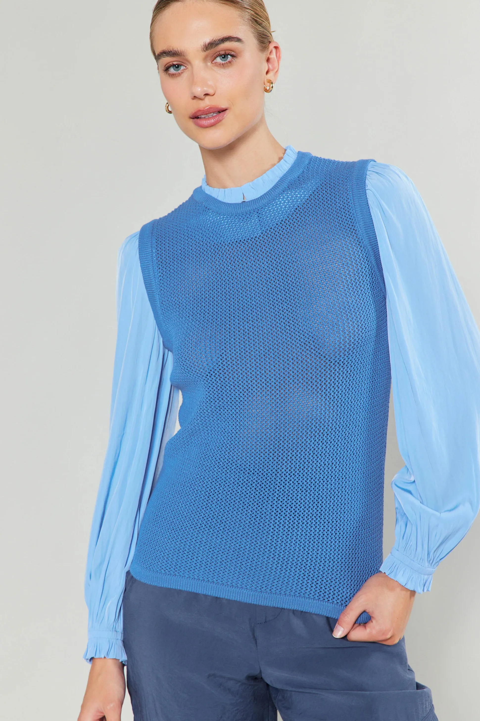 Contrast Sleeve Sweater Top<Current Air Outlet
