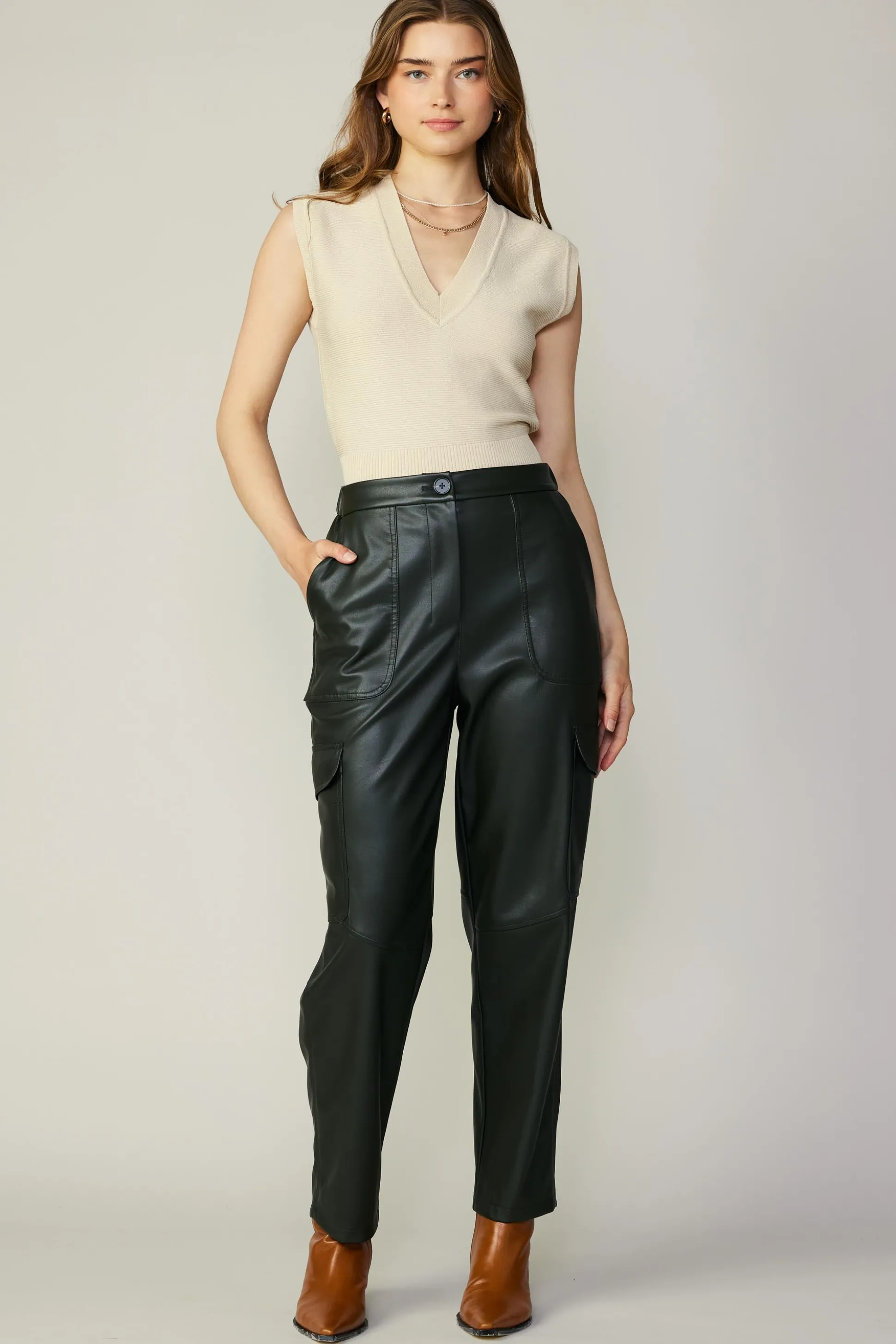 High Rise Leather Trousers<Current Air Online