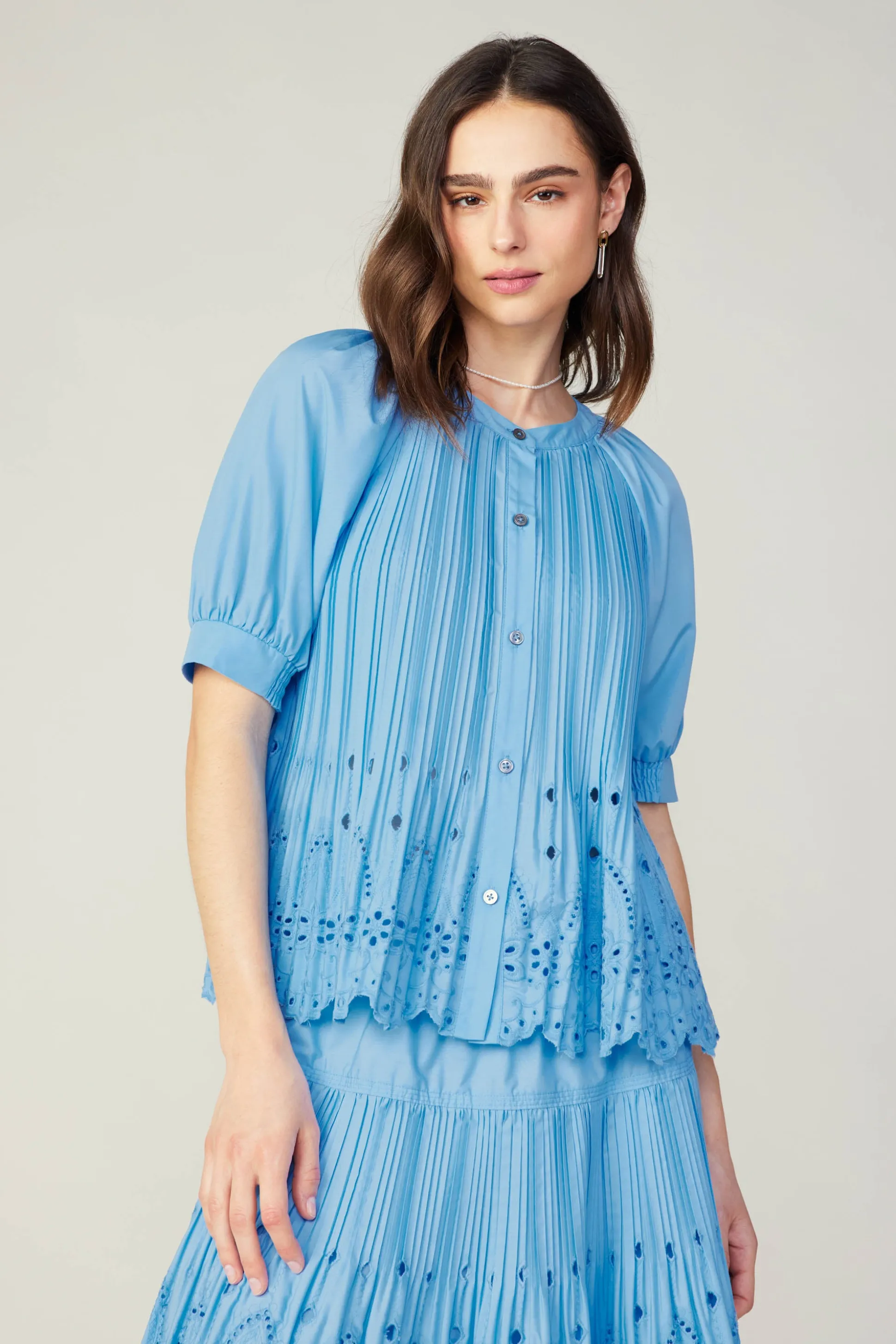 Pleated Eyelet Blouse<Current Air Hot