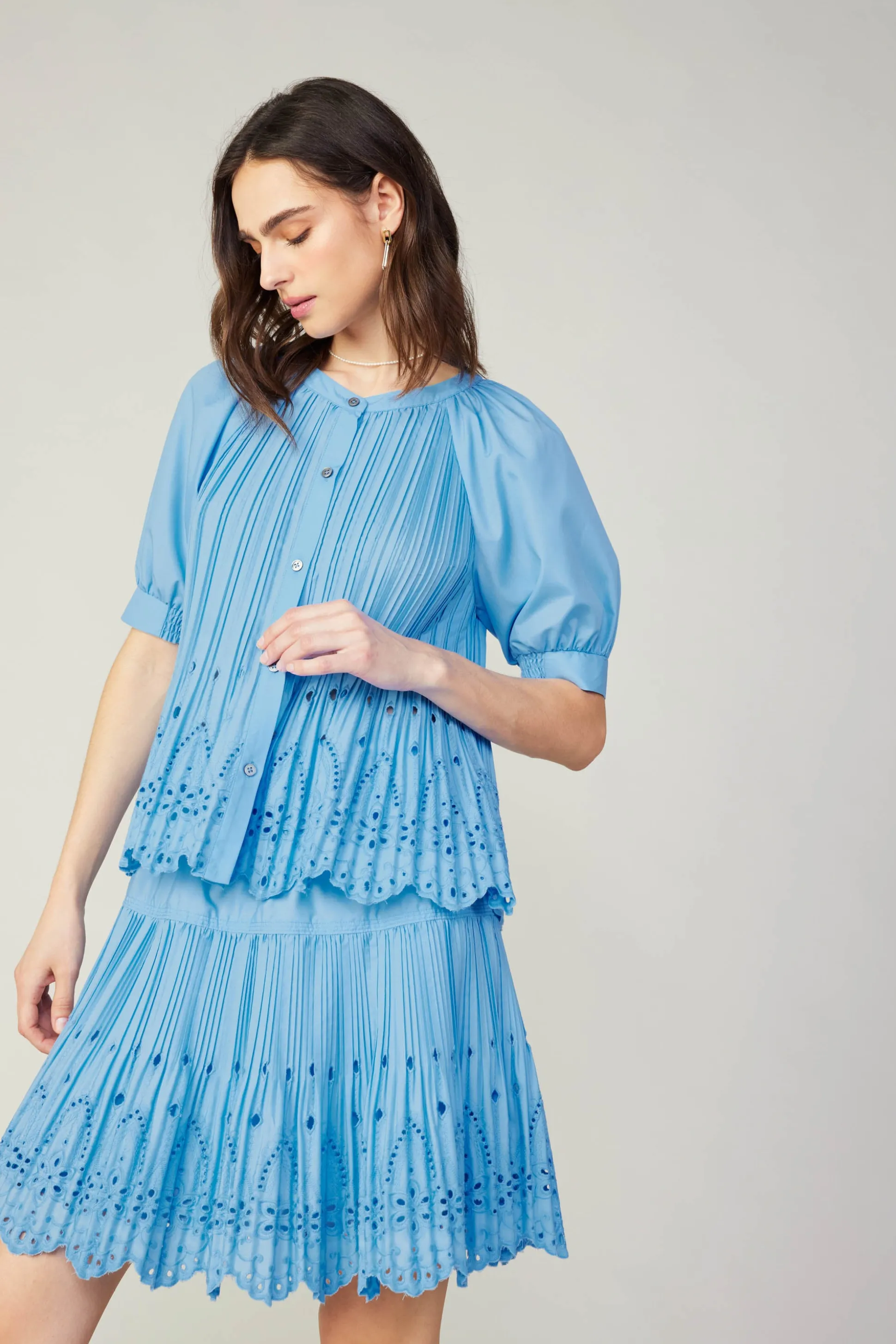 Pleated Eyelet Blouse<Current Air Hot