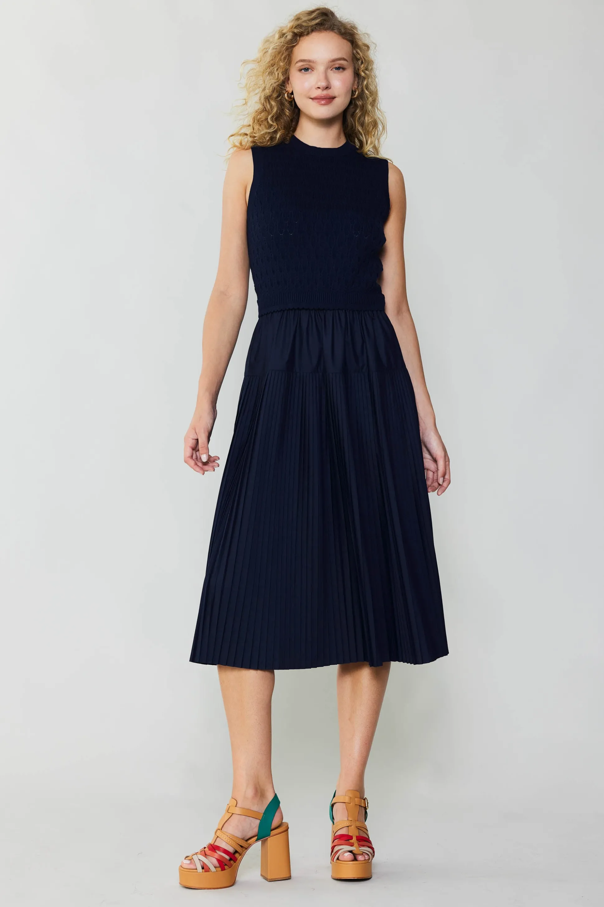 Pleated Skirt Sweater Dress<Current Air Online