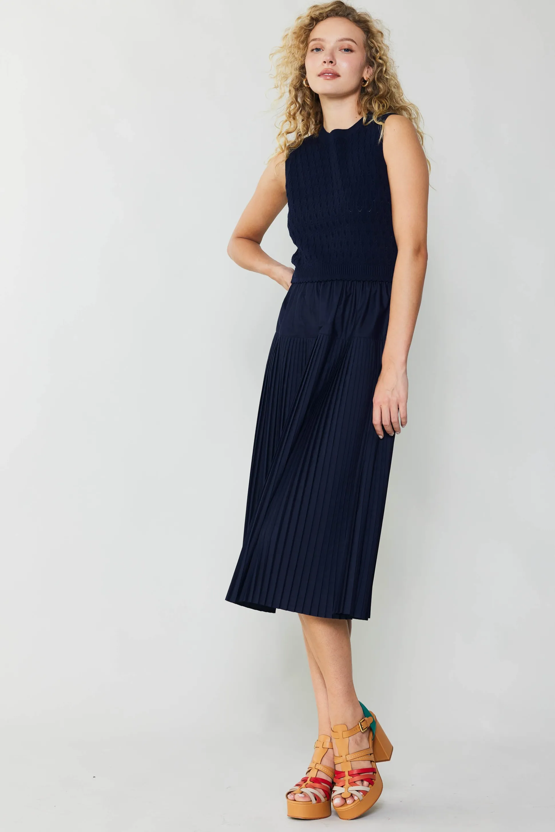 Pleated Skirt Sweater Dress<Current Air Online