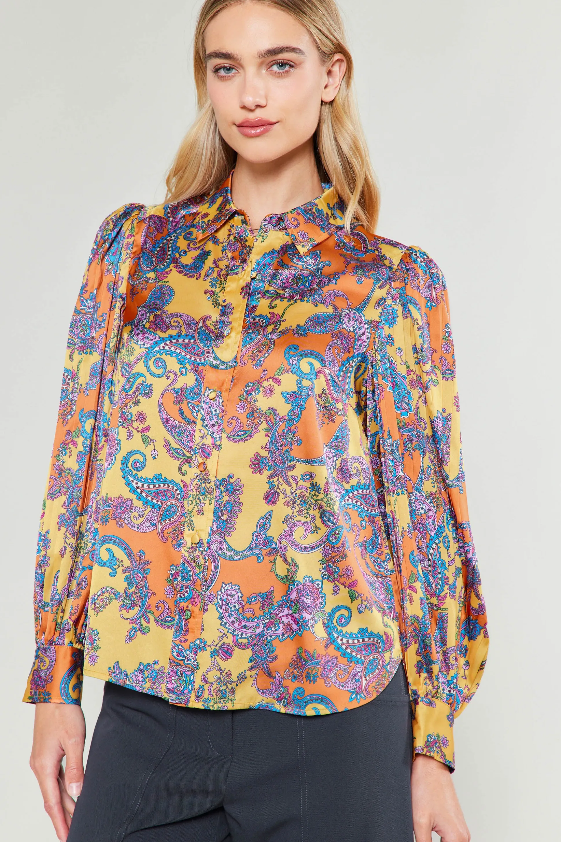 Tonal Paisley Pleated Shirt<Current Air Fashion