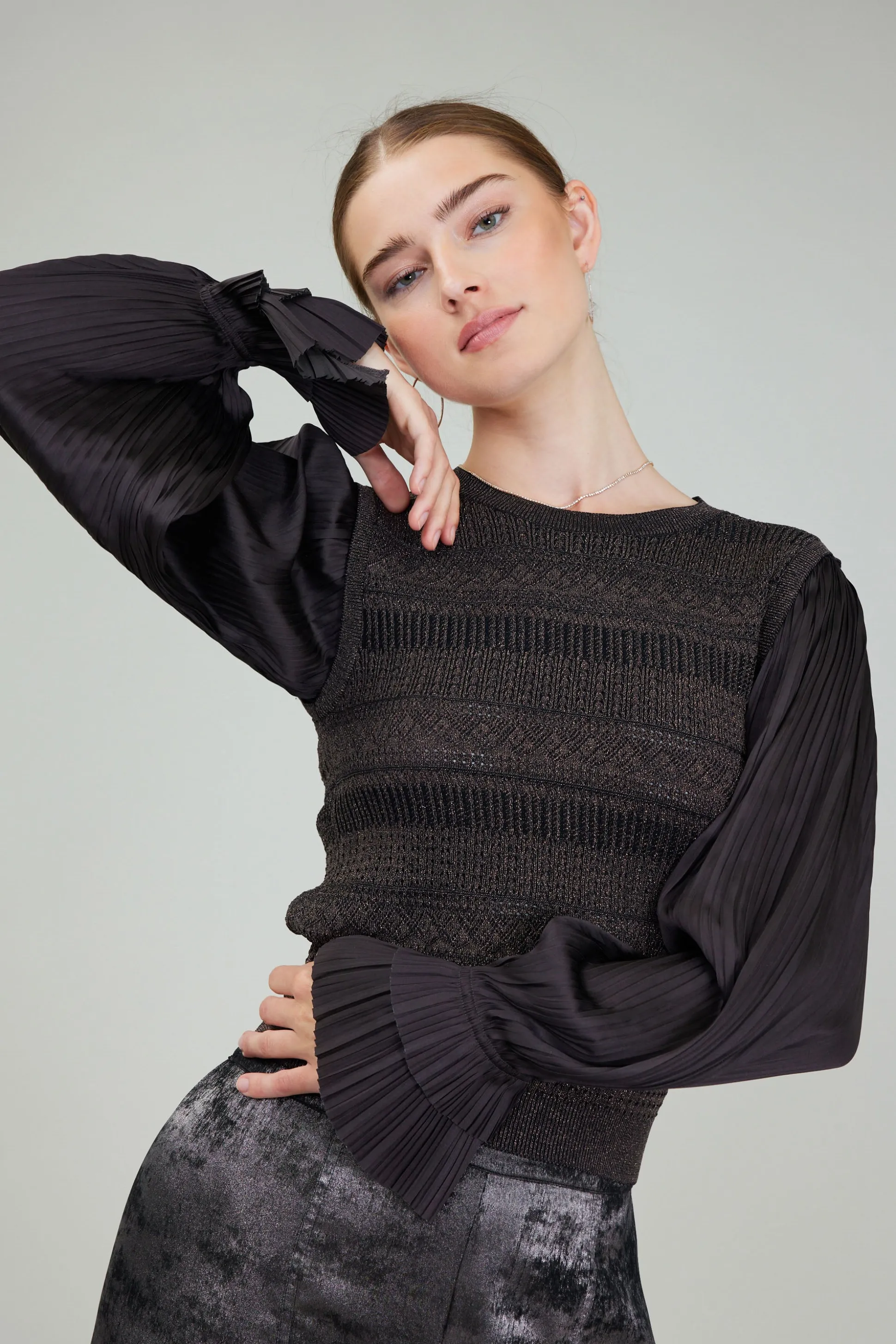 Metallic Contrast Sweater Top<Current Air Best
