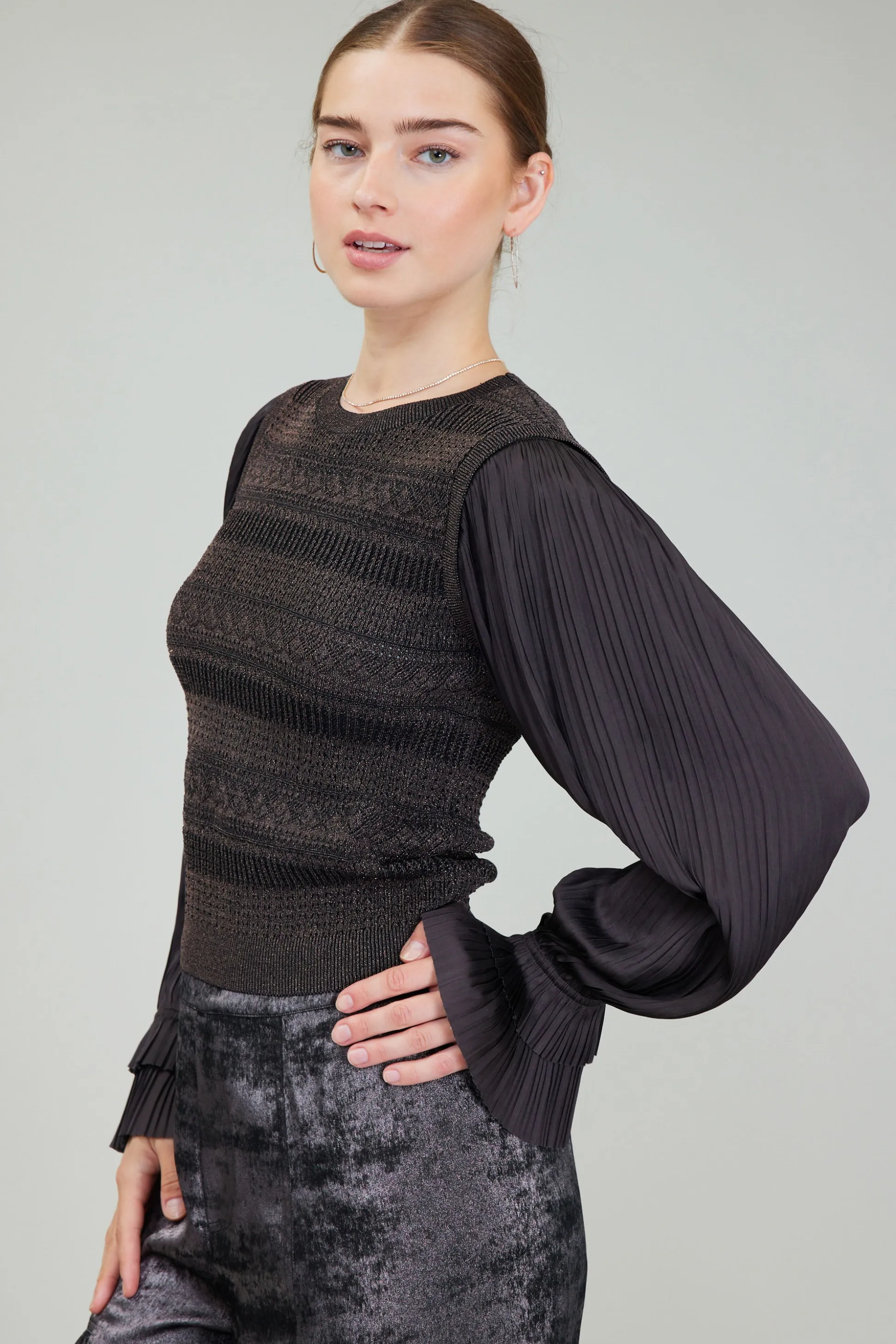 Metallic Contrast Sweater Top<Current Air Best