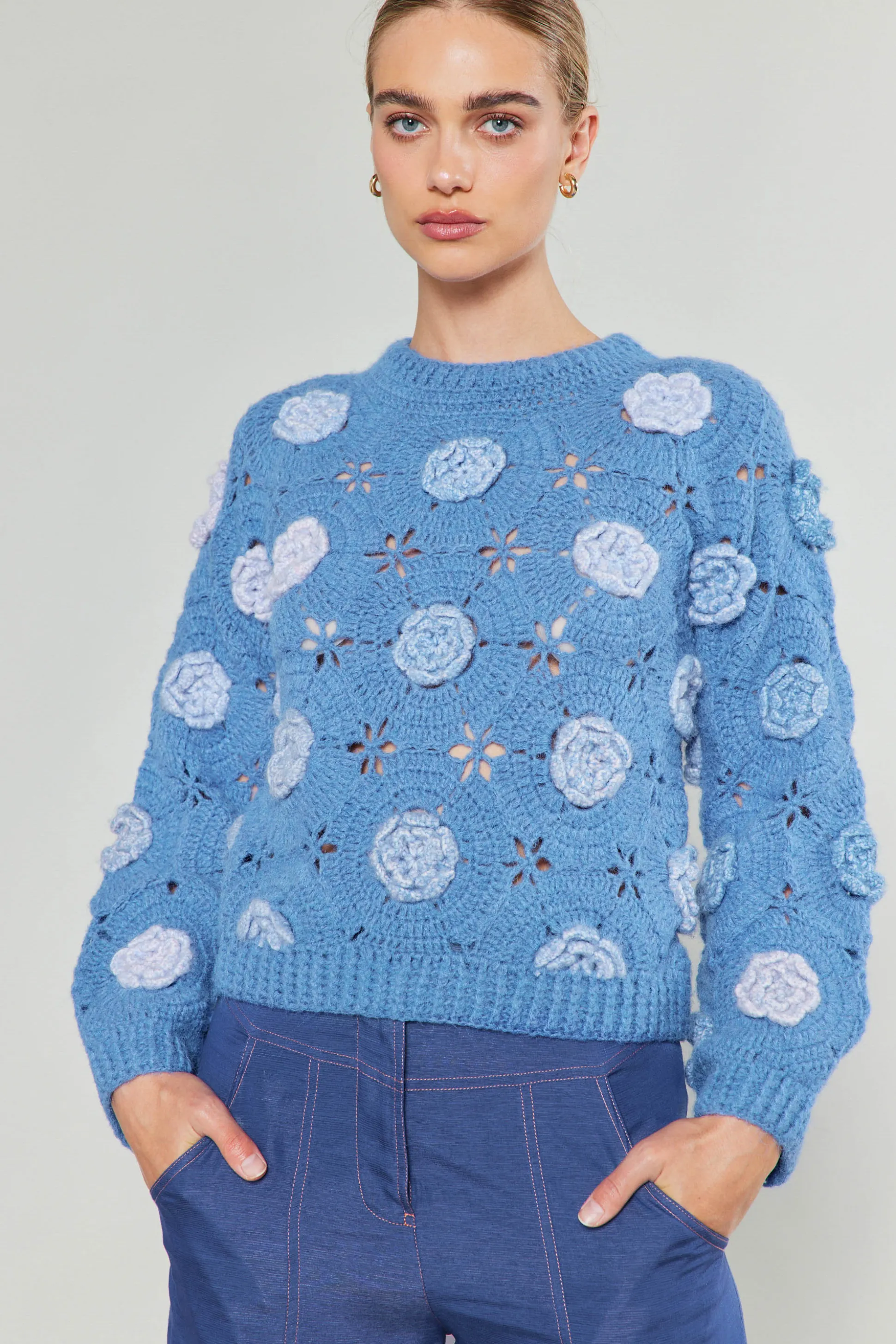3D Floral Crochet Sweater<Current Air Discount