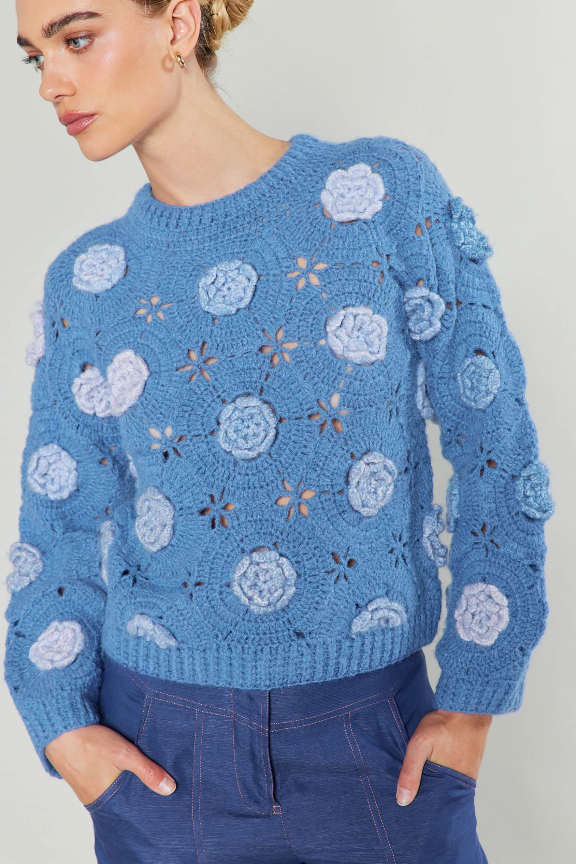 3D Floral Crochet Sweater<Current Air Discount