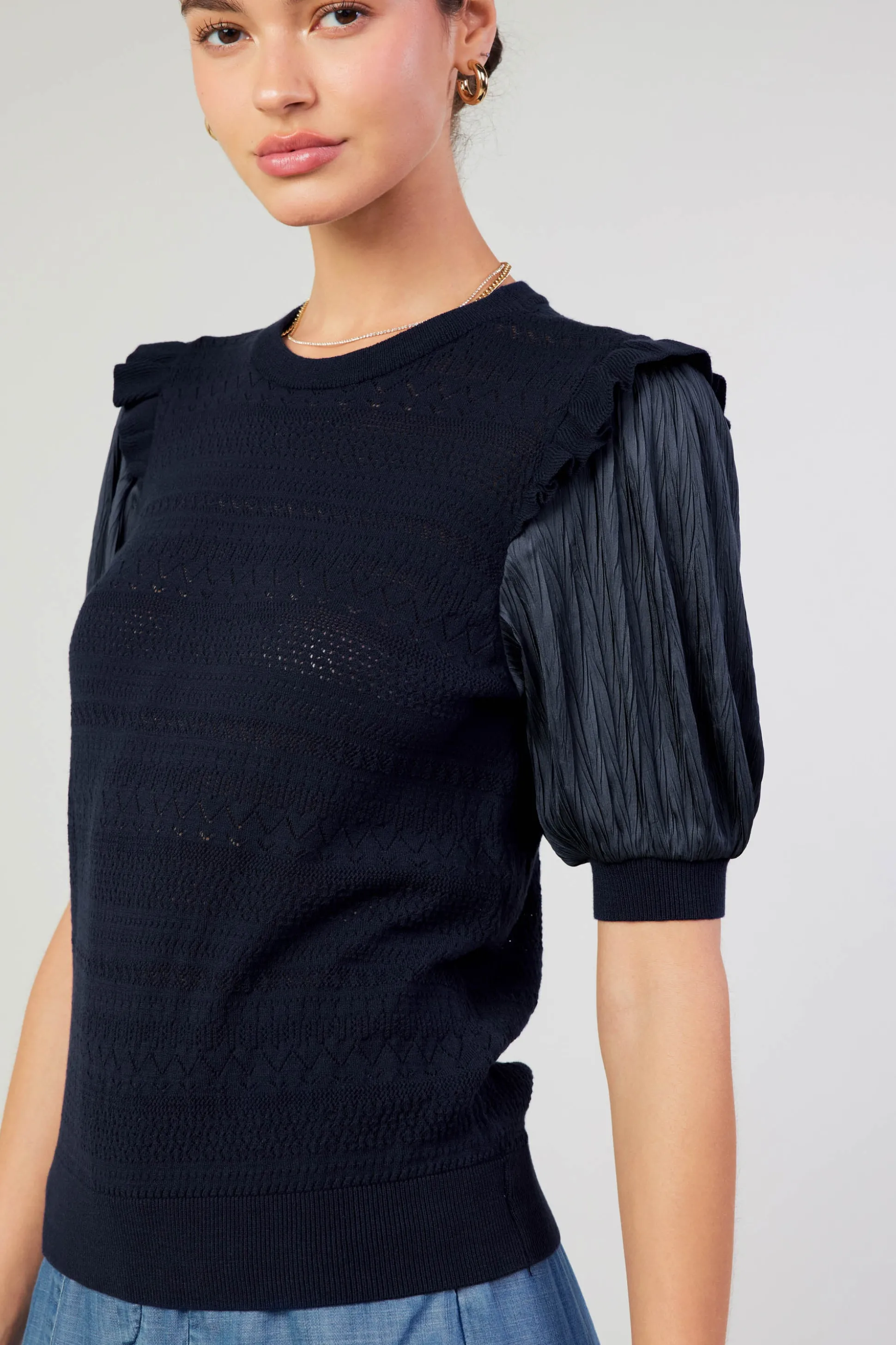 Half Sleeve Contrast Top<Current Air Clearance