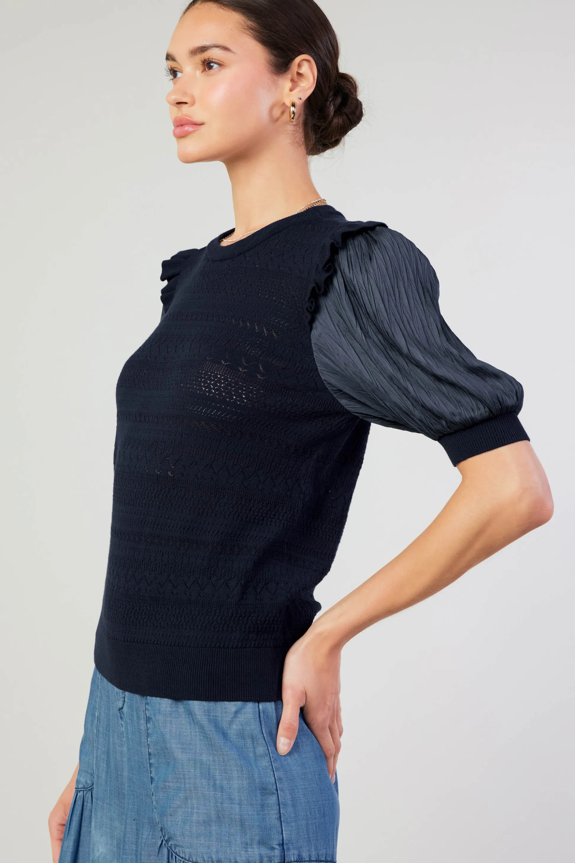 Half Sleeve Contrast Top<Current Air Clearance