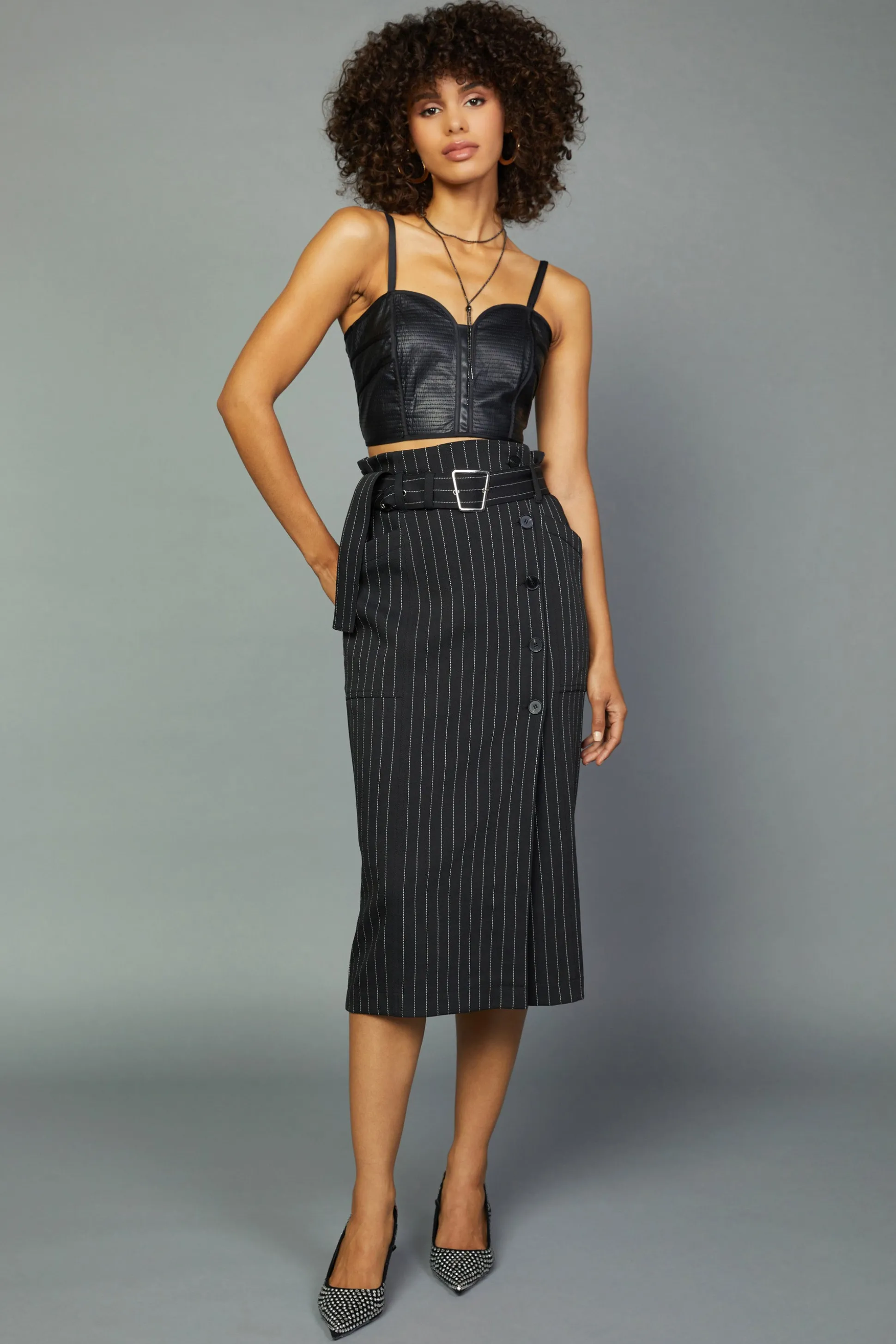 Pinstriped Midi Skirt<Current Air New