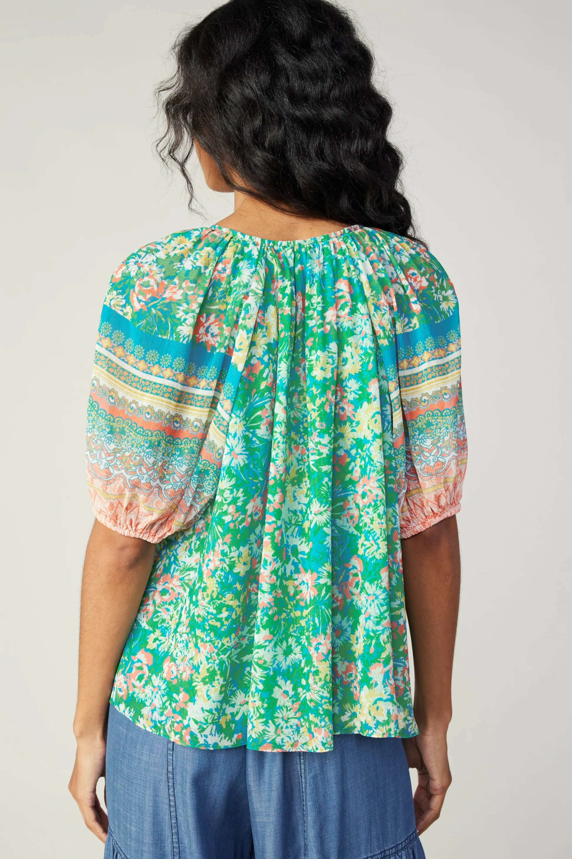 Bordered Floral Print Top<Current Air Discount