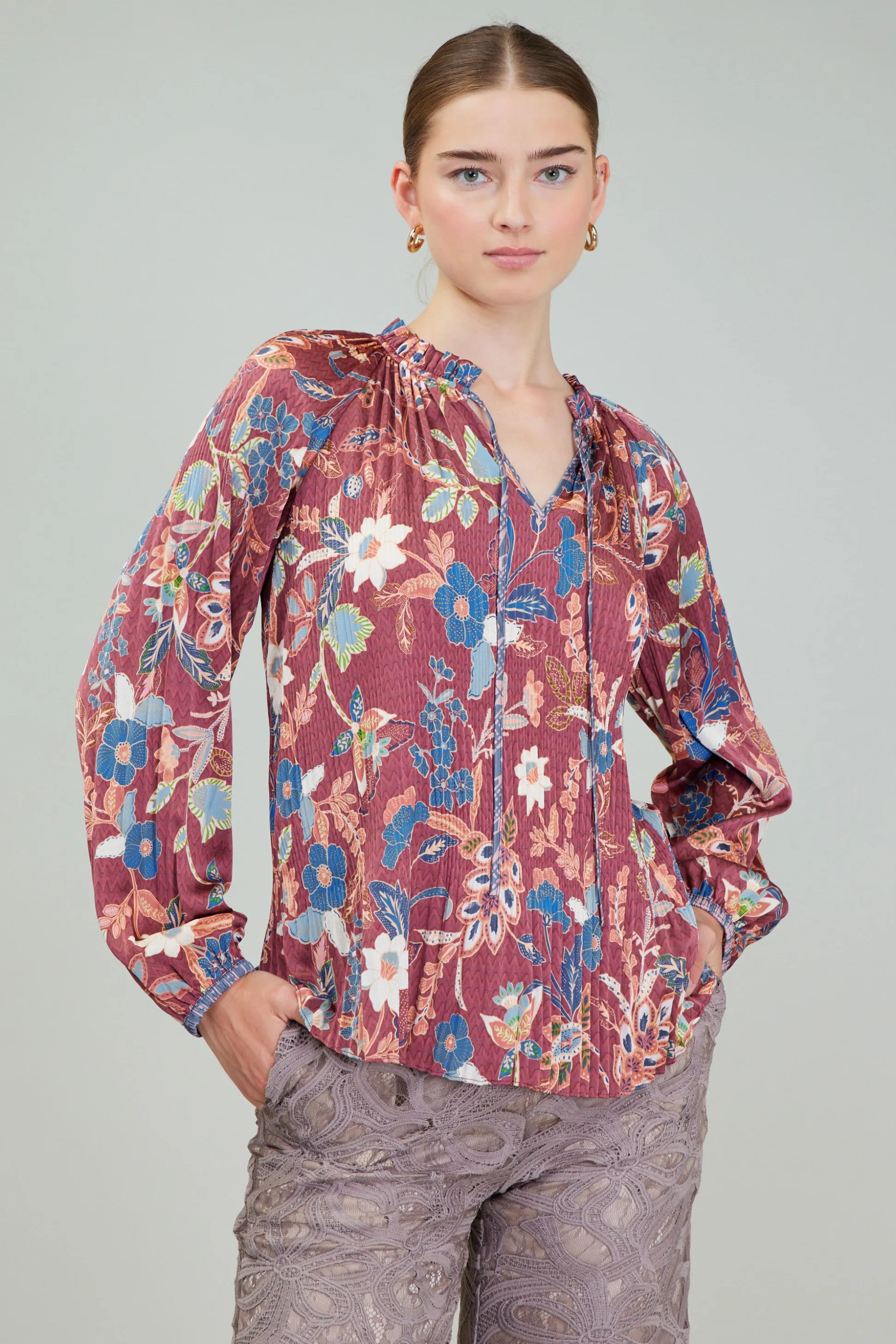 Botanical Pleated Blouse<Current Air Online