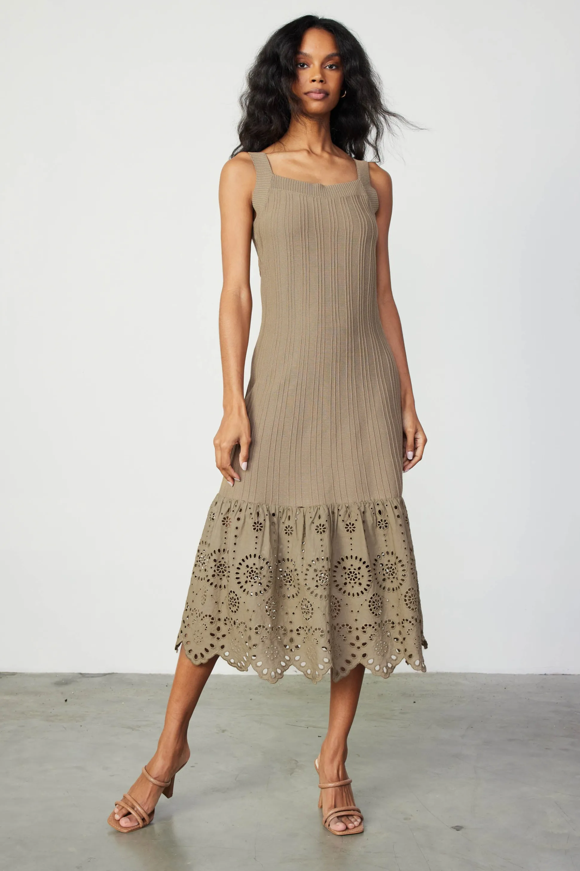 Contrast Lace Knit Dress<Current Air New