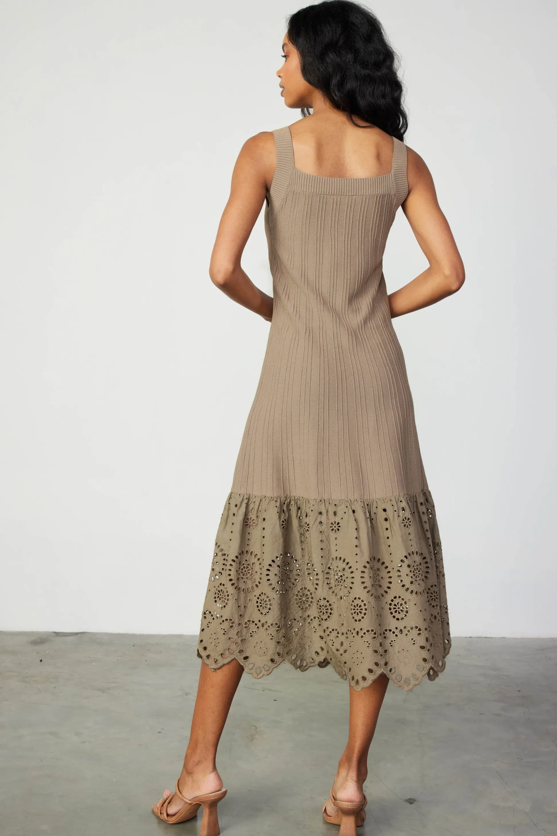 Contrast Lace Knit Dress<Current Air New