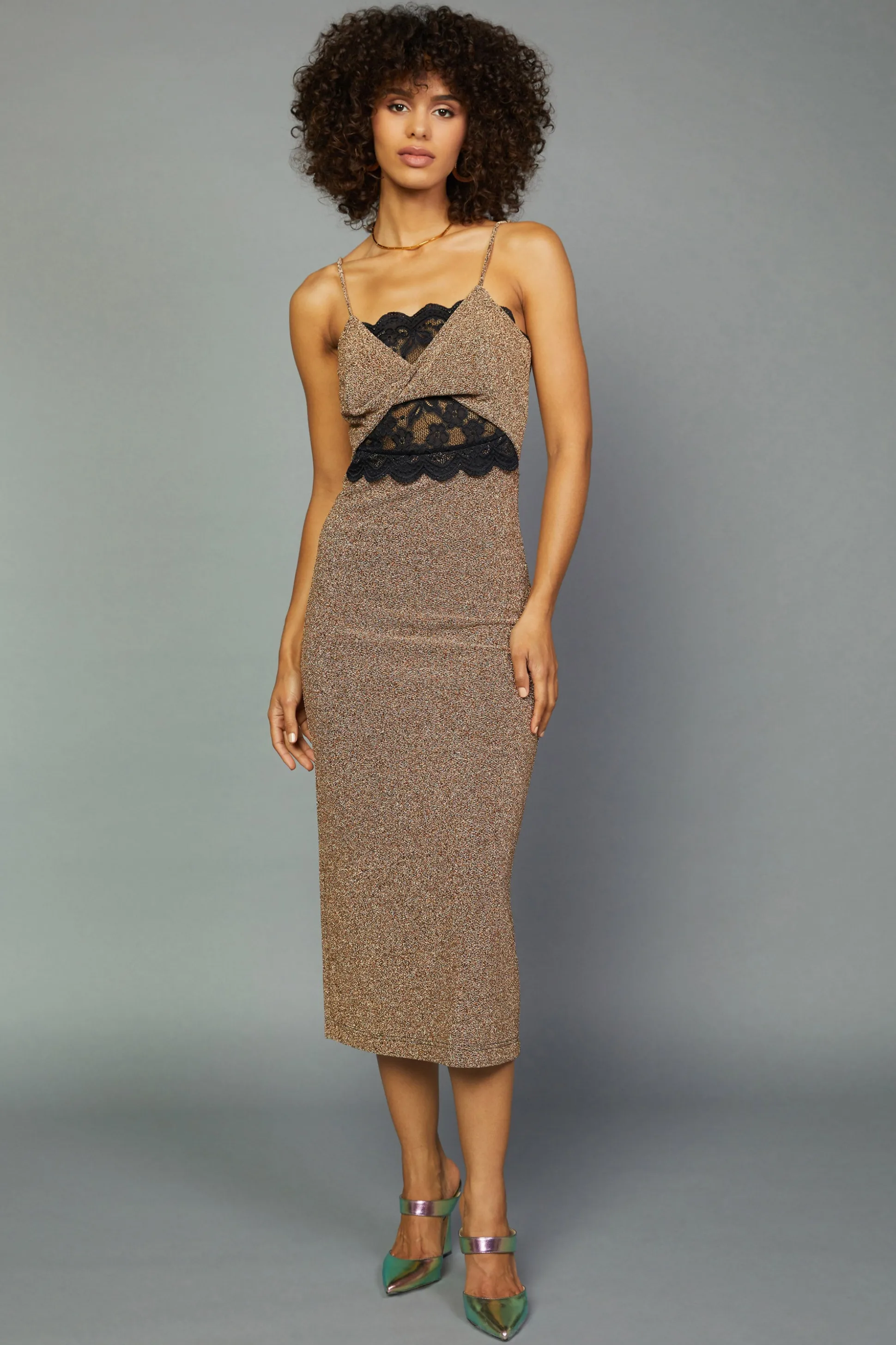 Metallic Lace Detail Dress<Current Air Best