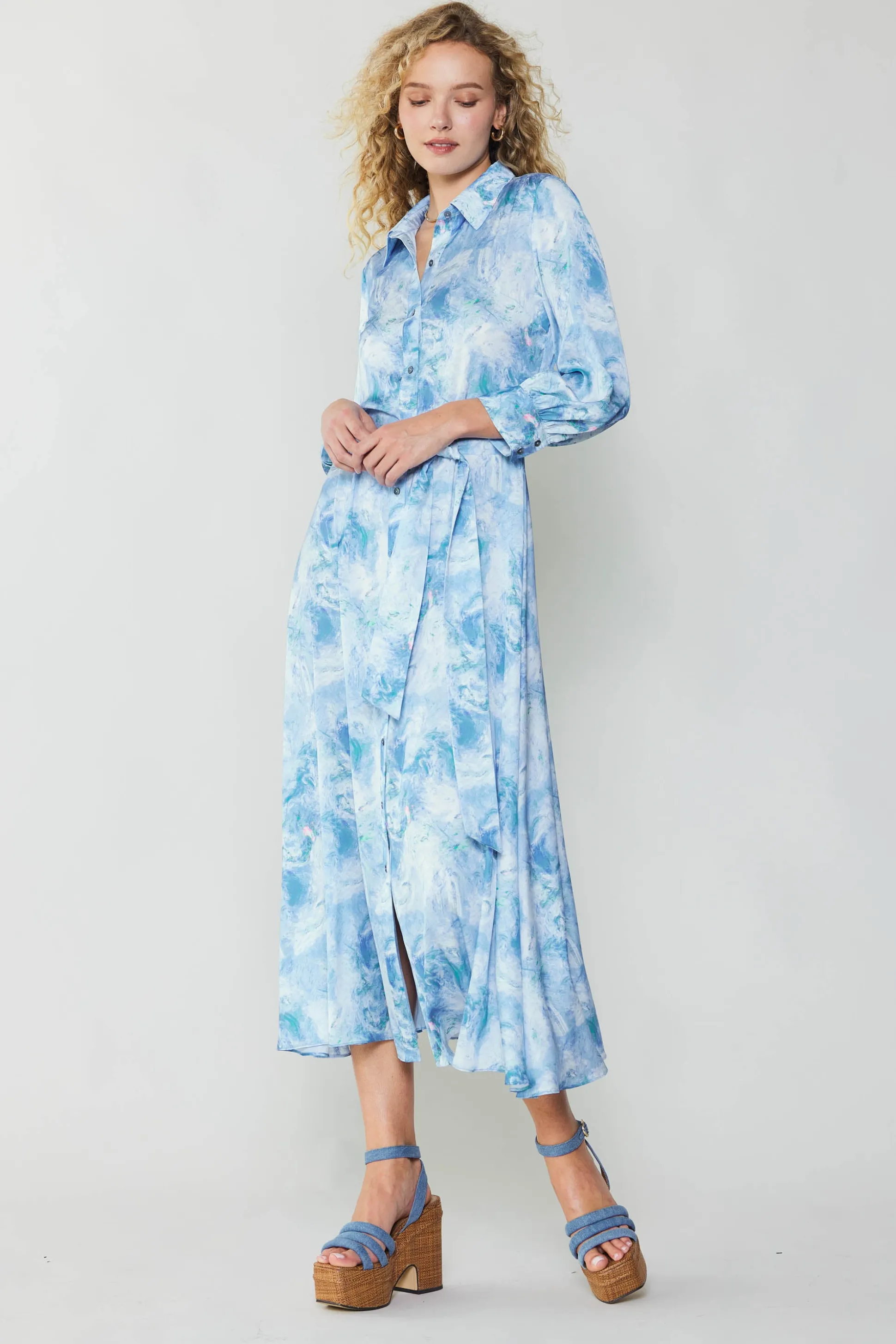 Marbled Motif Buttondown Dress<Current Air New