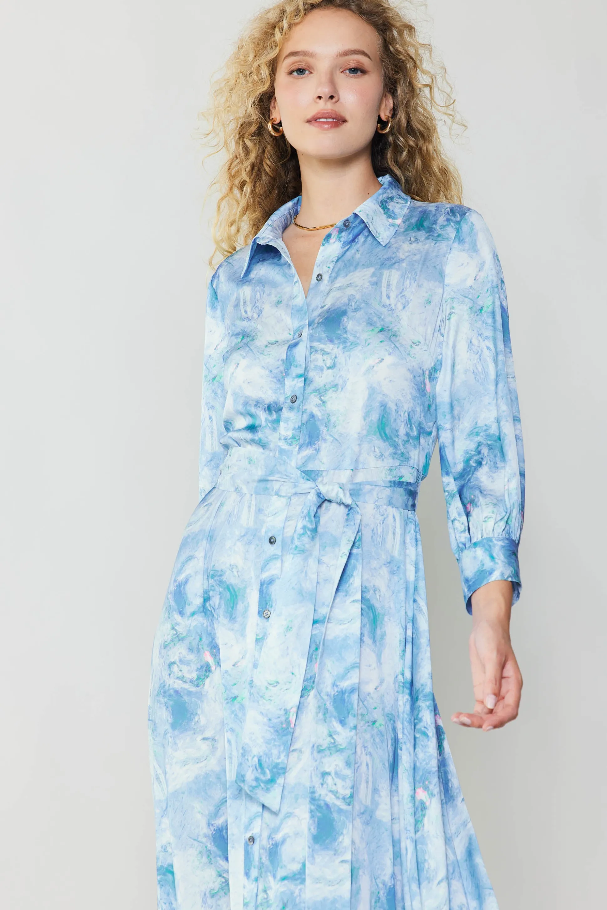 Marbled Motif Buttondown Dress<Current Air New