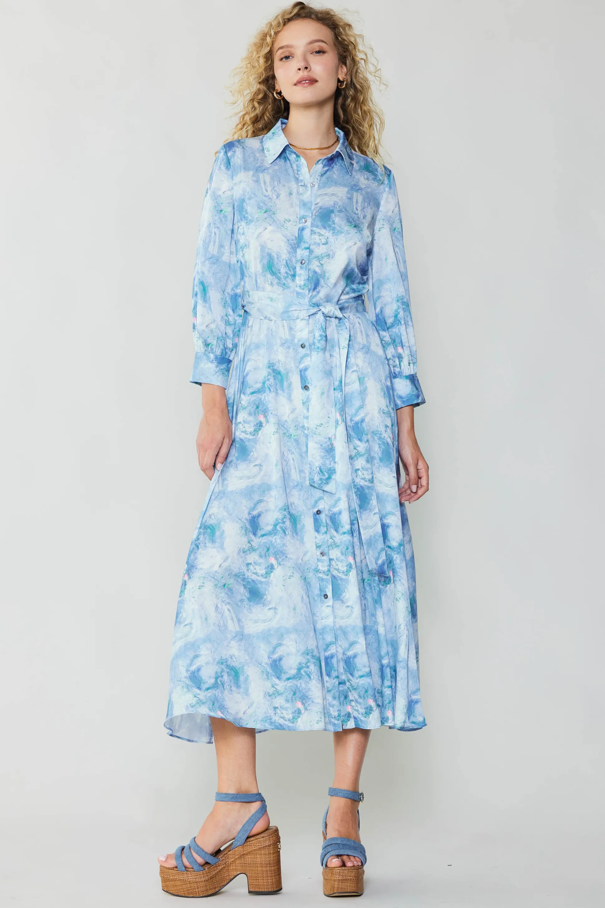 Marbled Motif Buttondown Dress<Current Air New