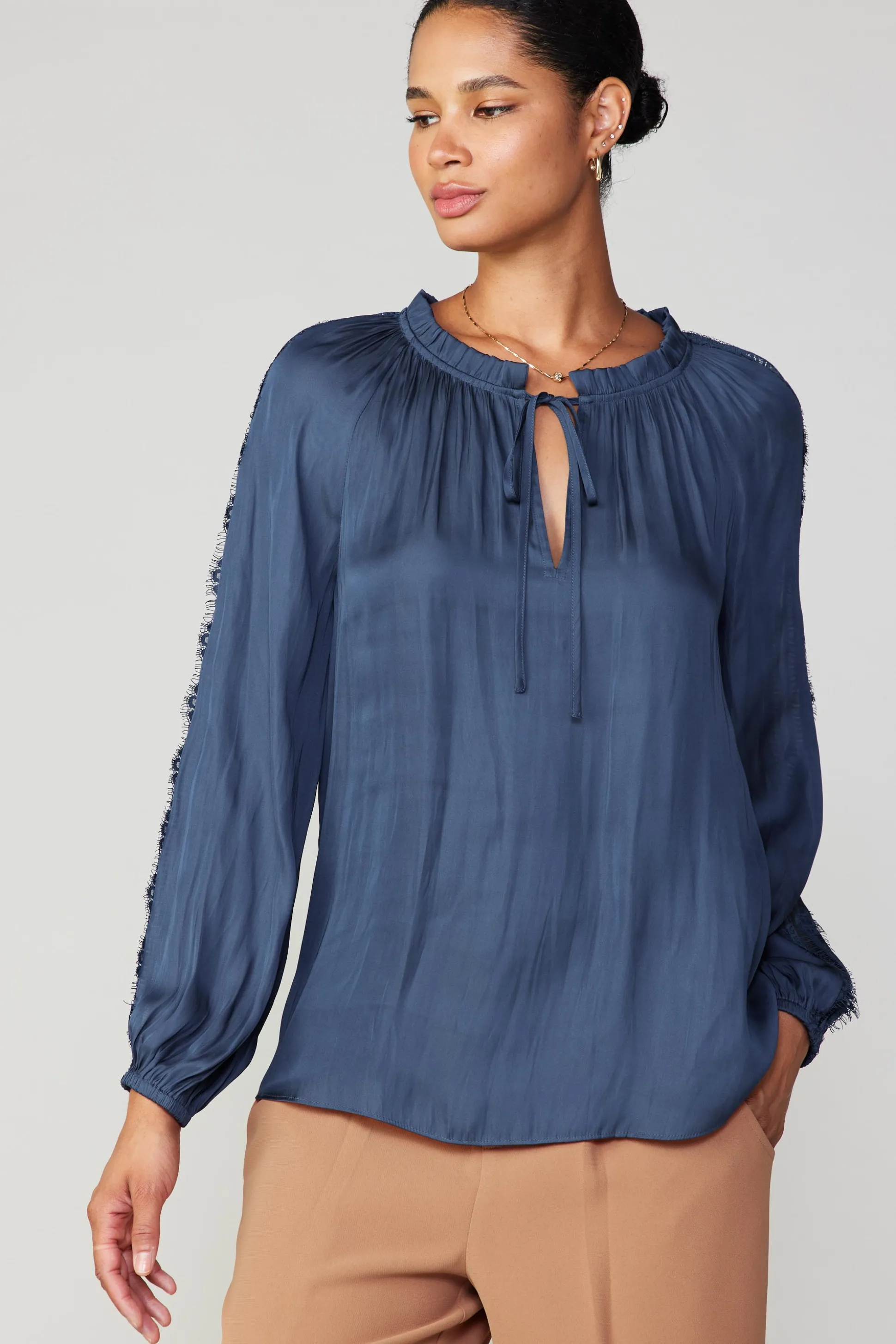 Lace Panel Blouse<Current Air Online
