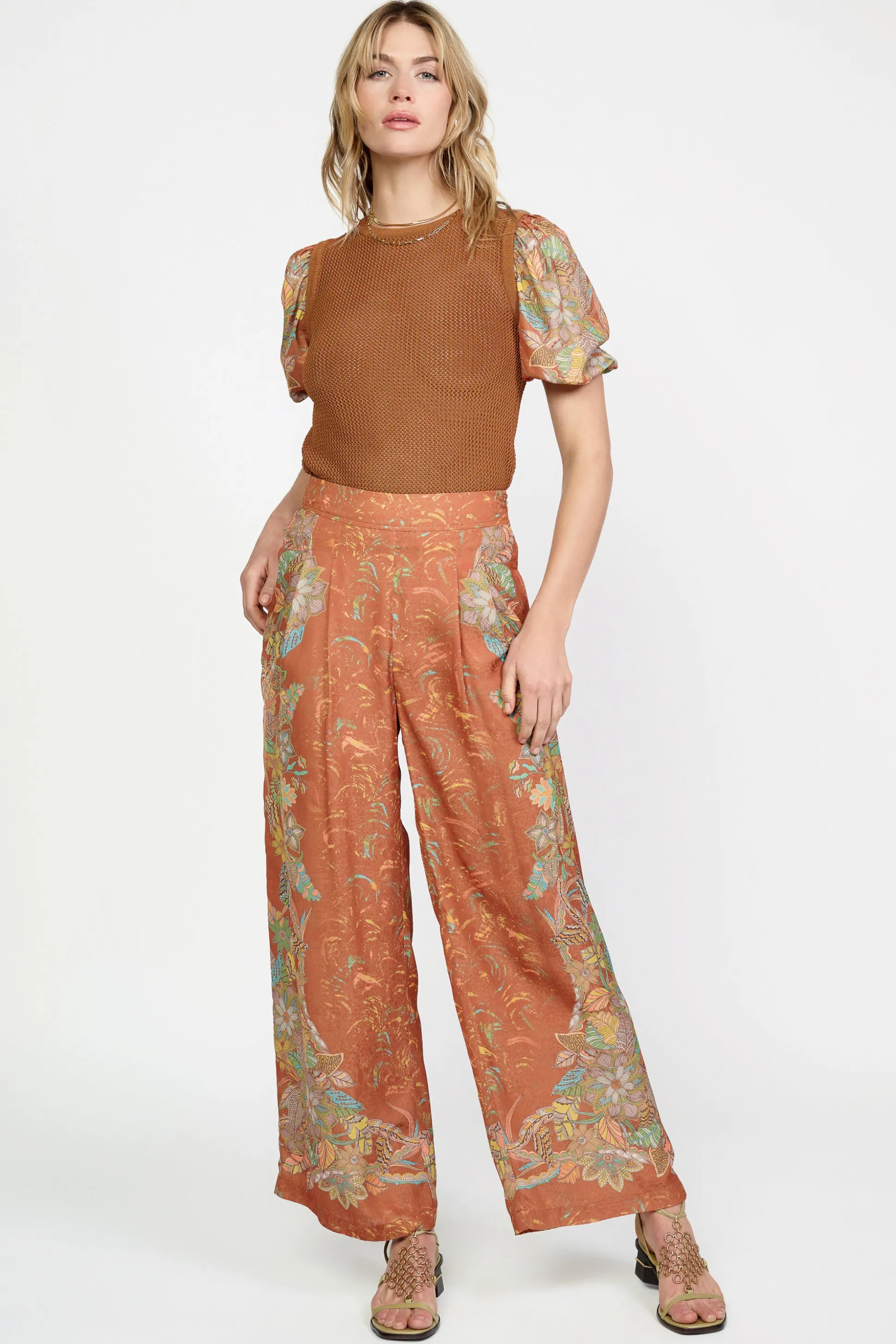 Border Print Retro Floral Pants<Current Air Best