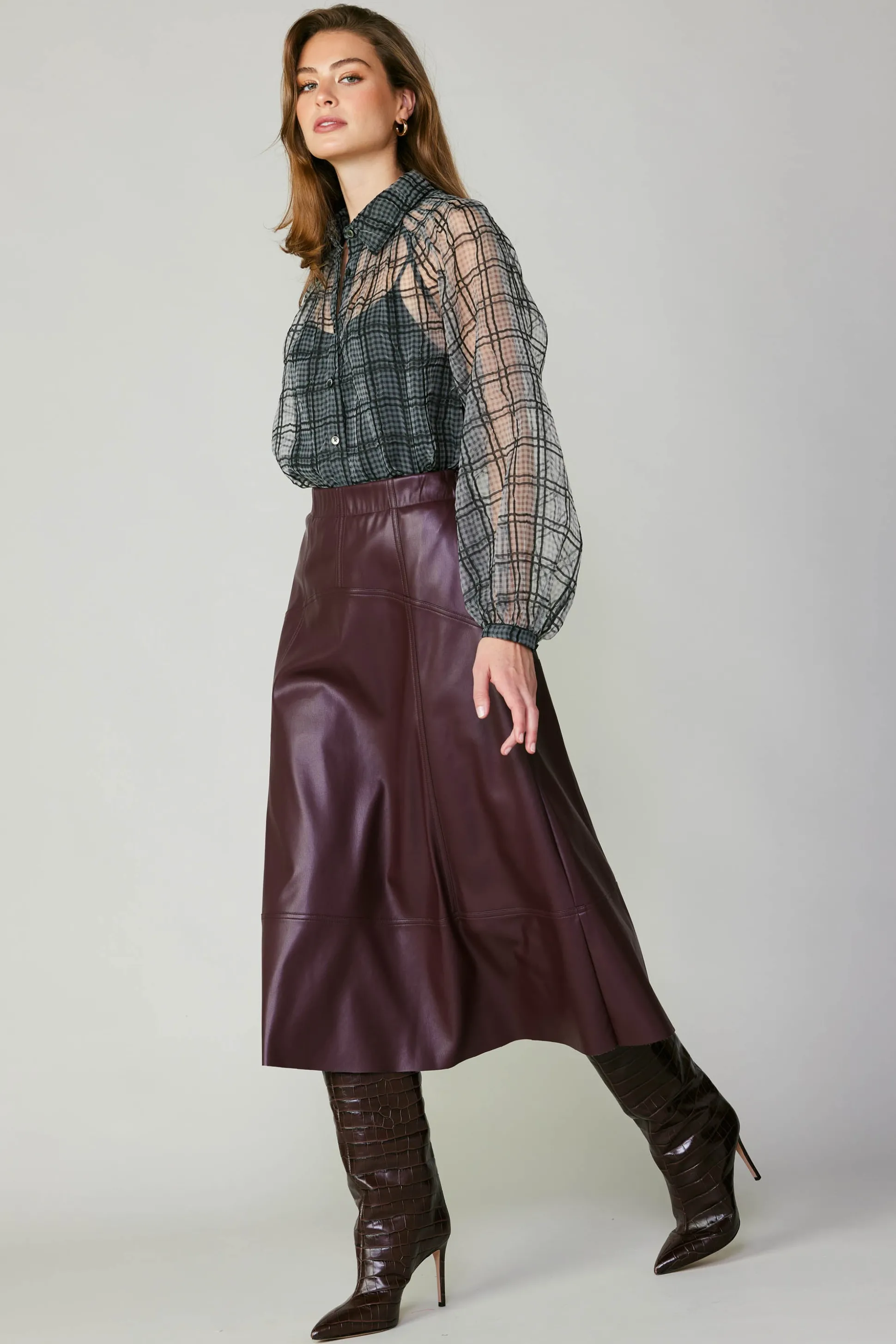 Windowpane Plaid Sheer Blouse<Current Air Best