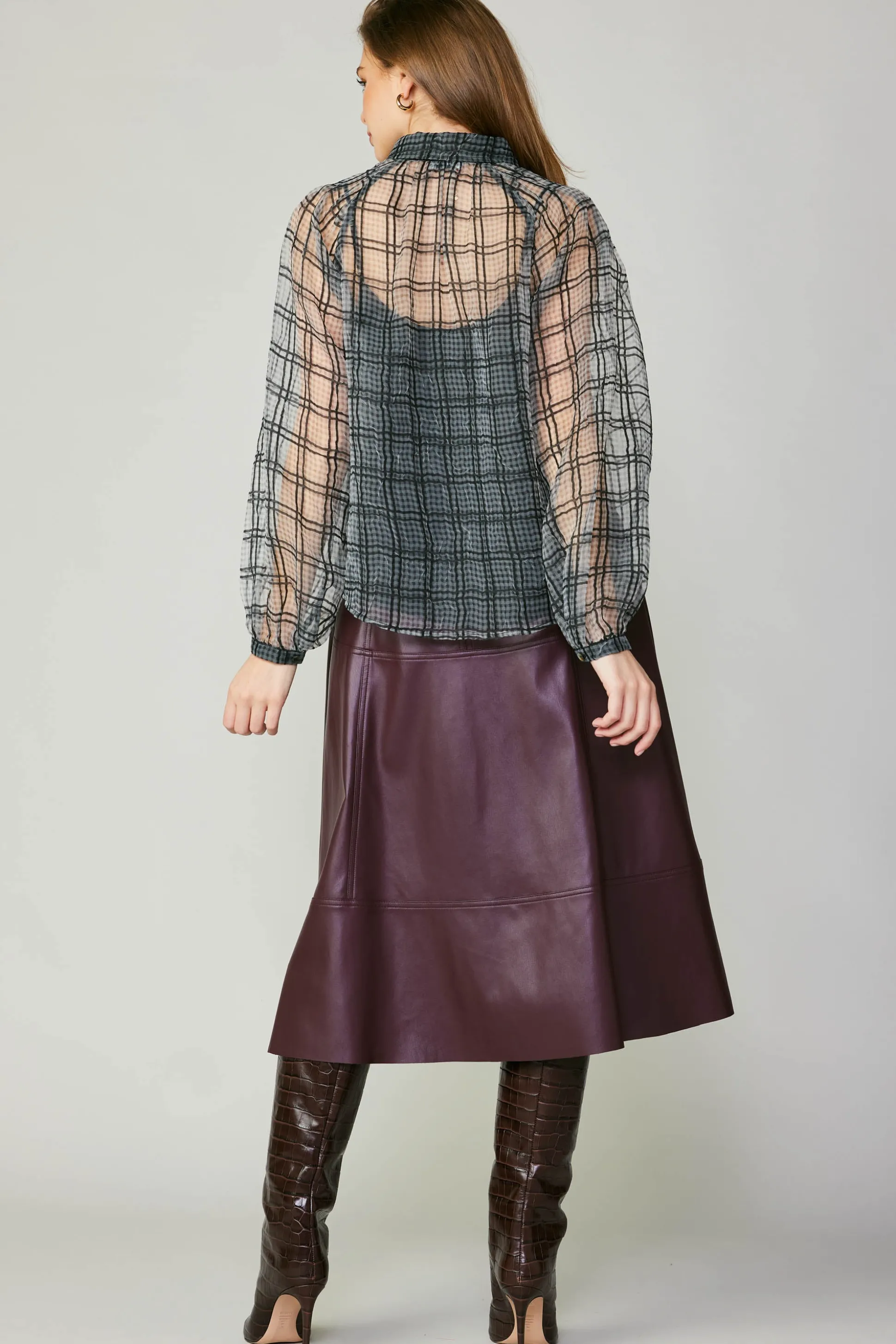 Windowpane Plaid Sheer Blouse<Current Air Best