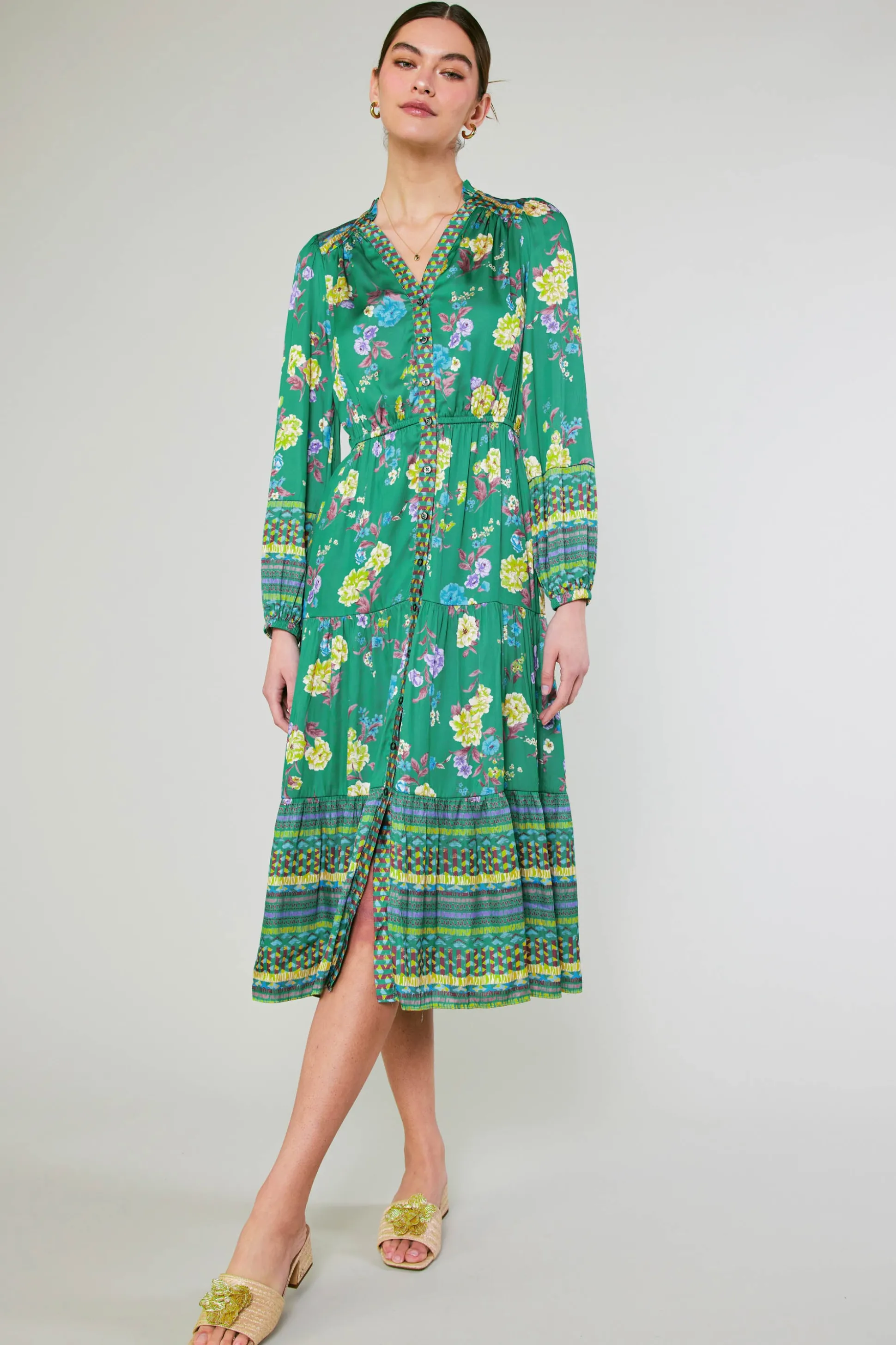 Floral Motif Buttondown Dress<Current Air Hot