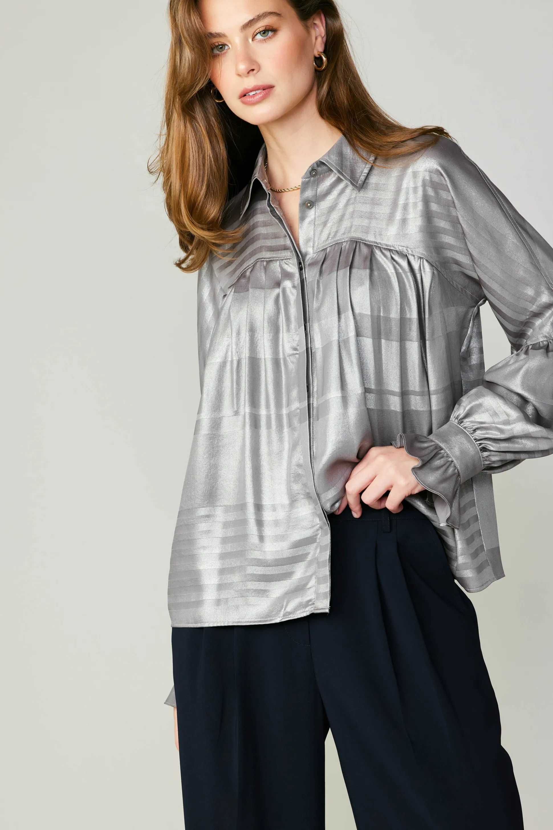 Metallic Pleated Shirt<Current Air Discount