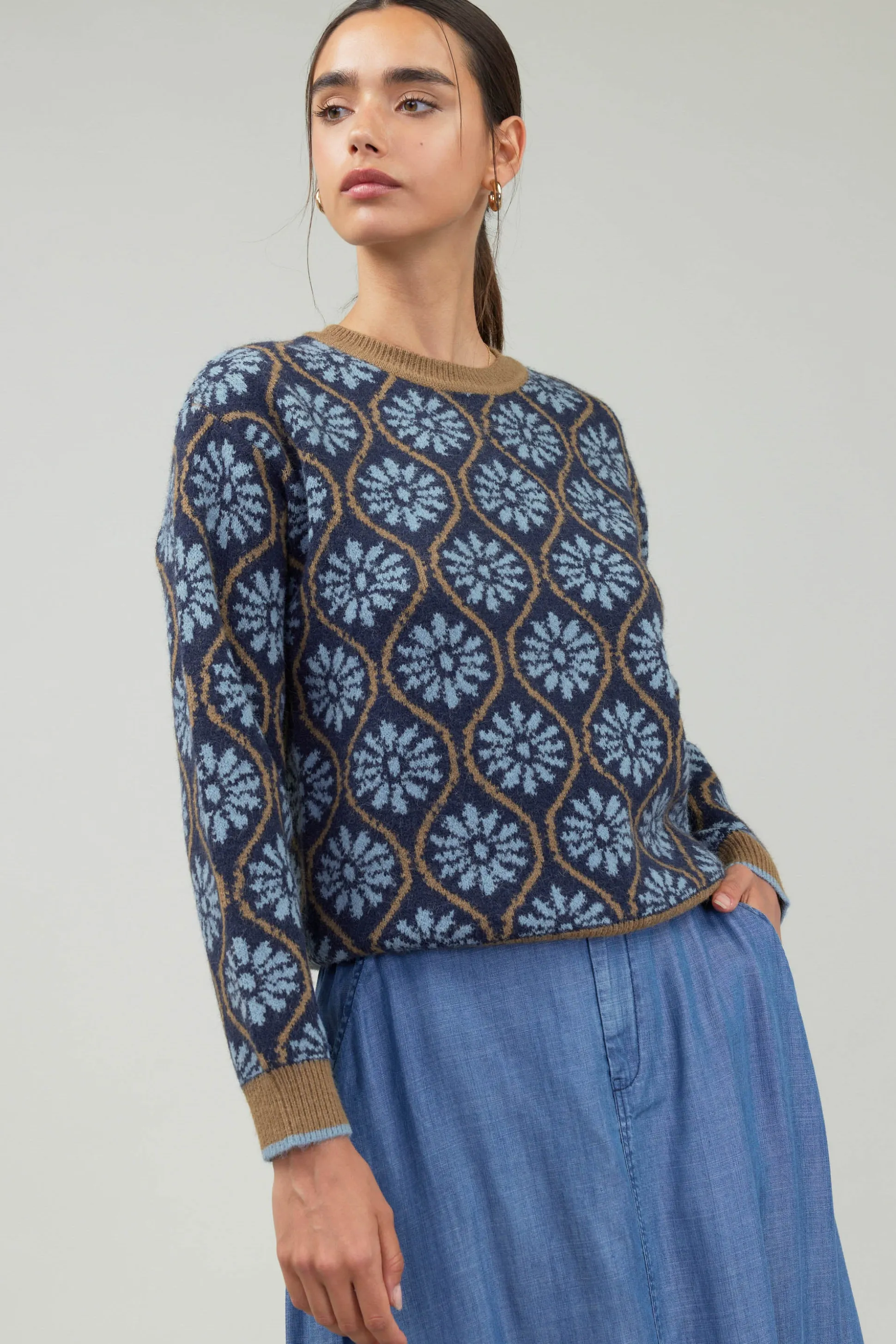Geo Floral Pullover Sweater<Current Air Outlet
