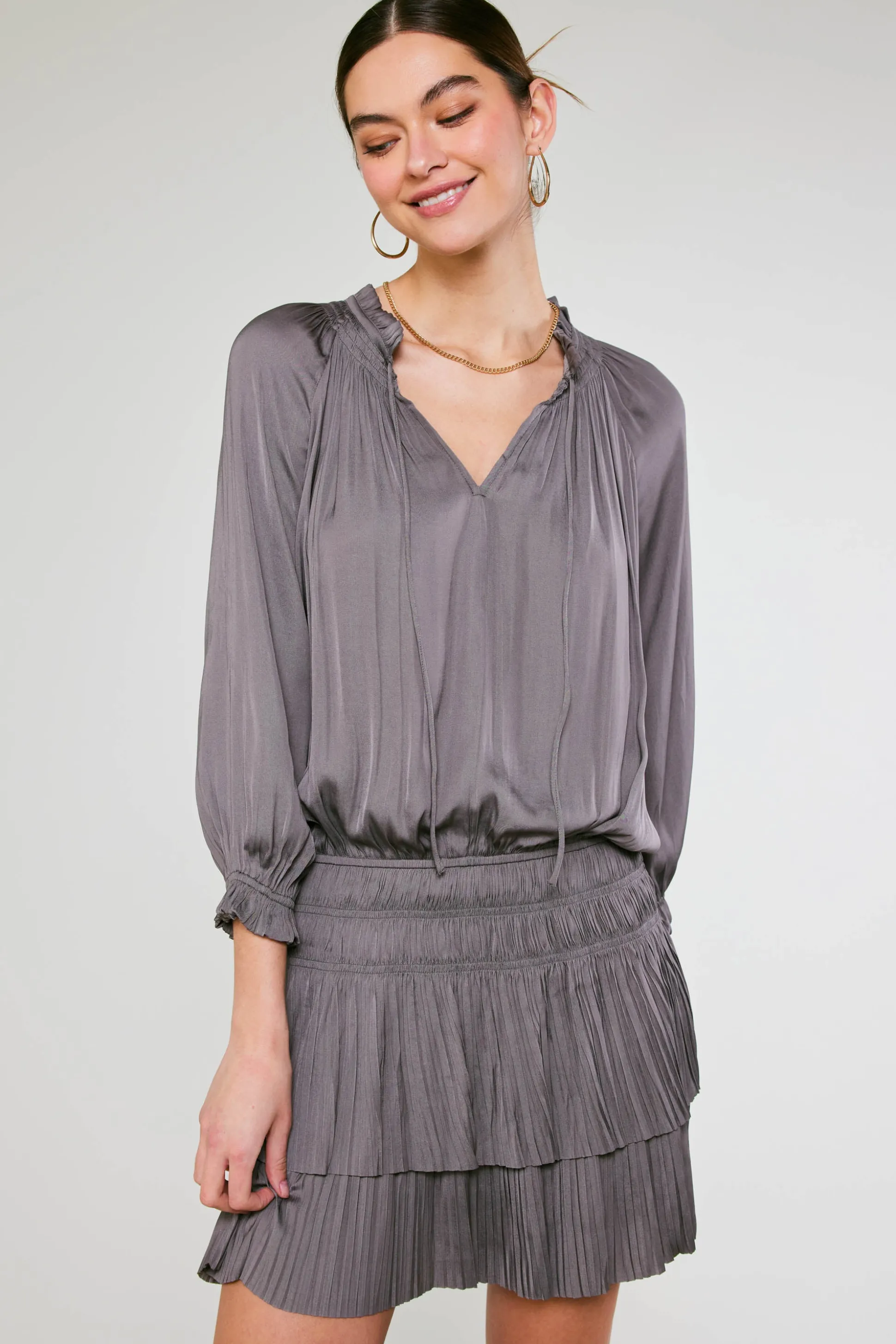 Aurelie Pleated Mini Dress<Current Air Fashion
