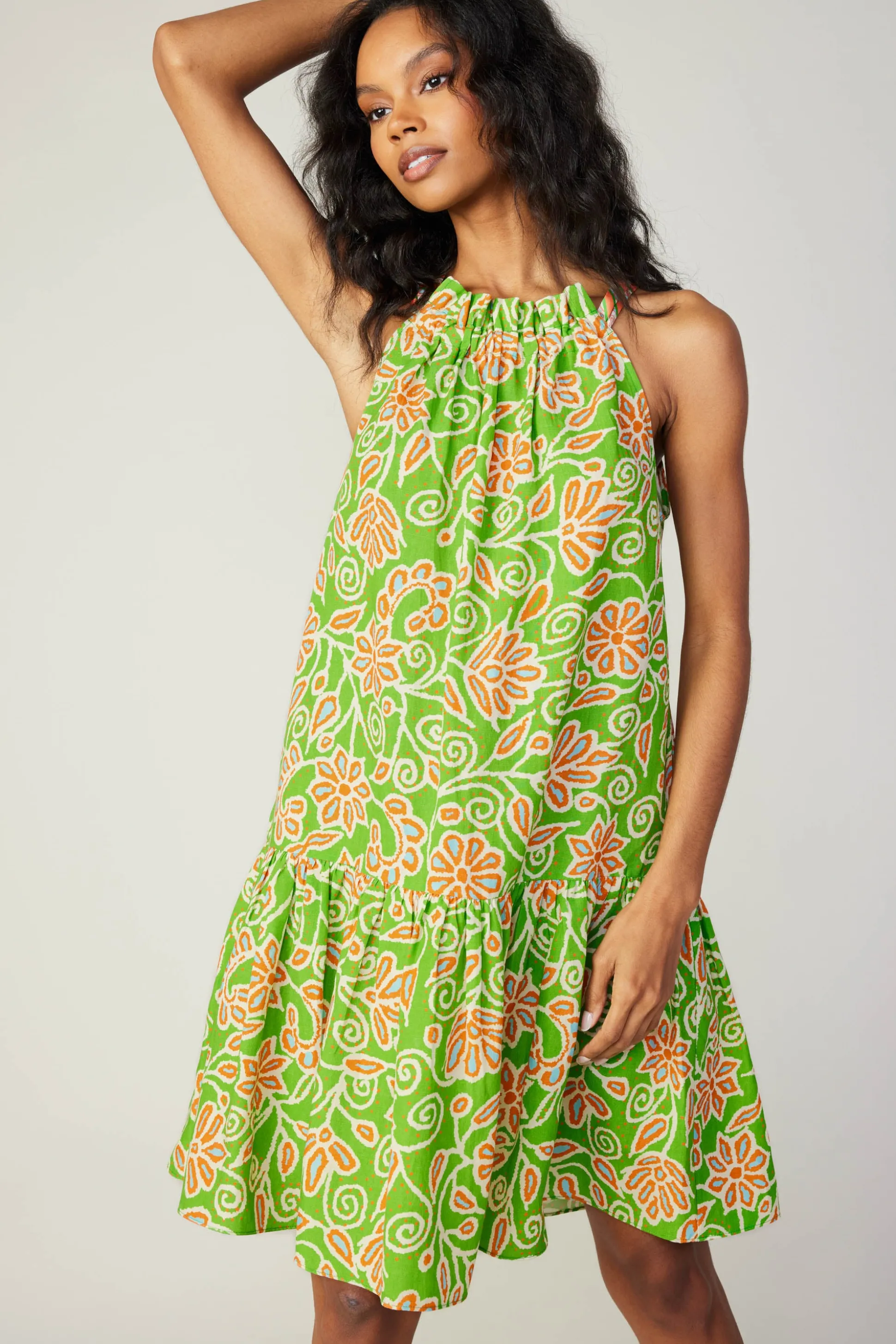 Floral Patterned Halter Mini Dress<Current Air Best
