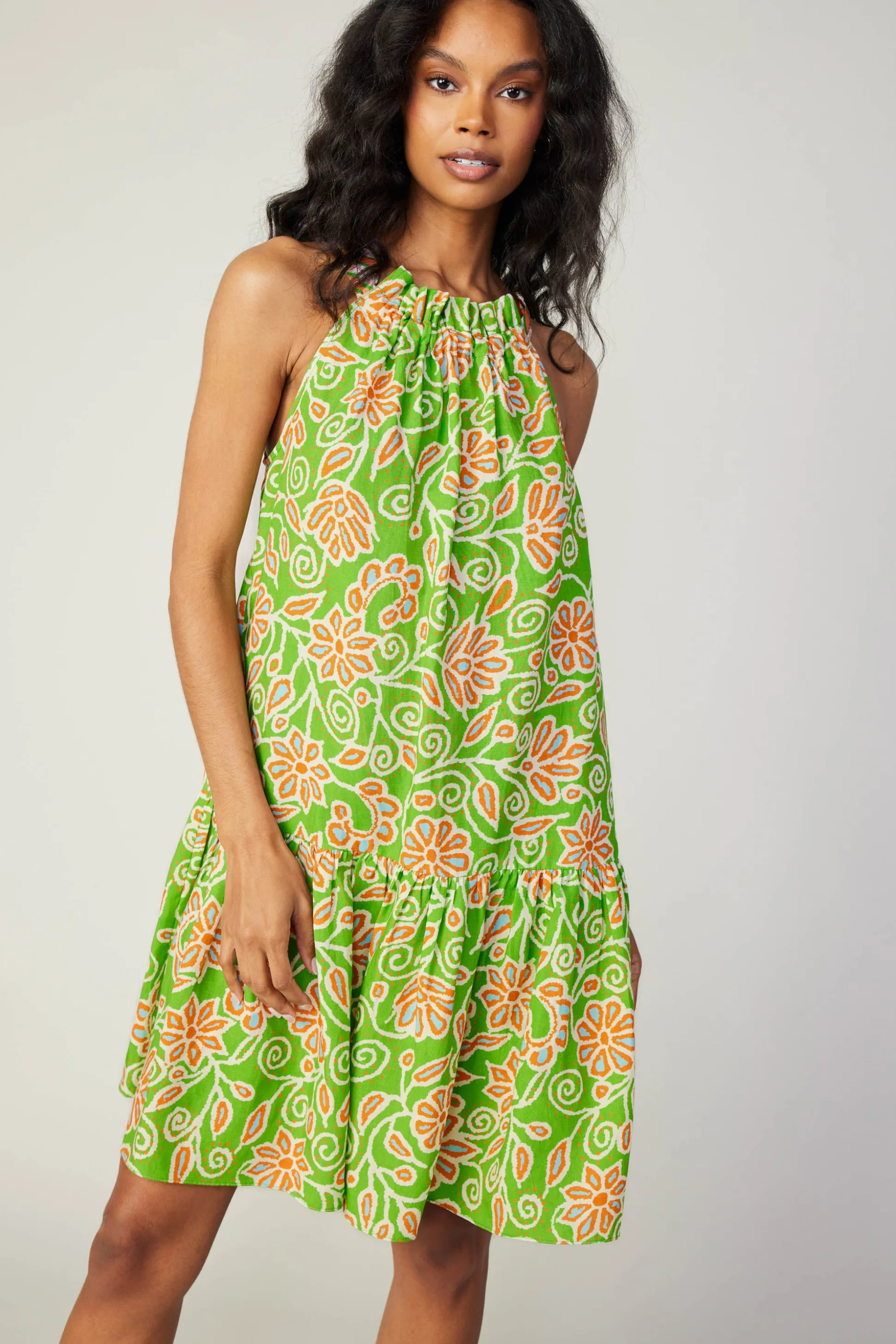 Floral Patterned Halter Mini Dress<Current Air Best