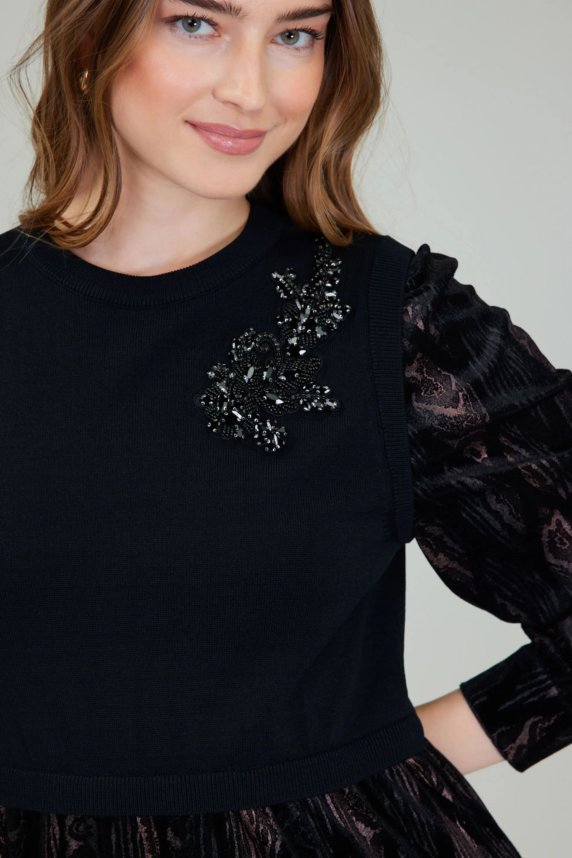 Contrast Velvet Foil Mini Dress<Current Air Sale