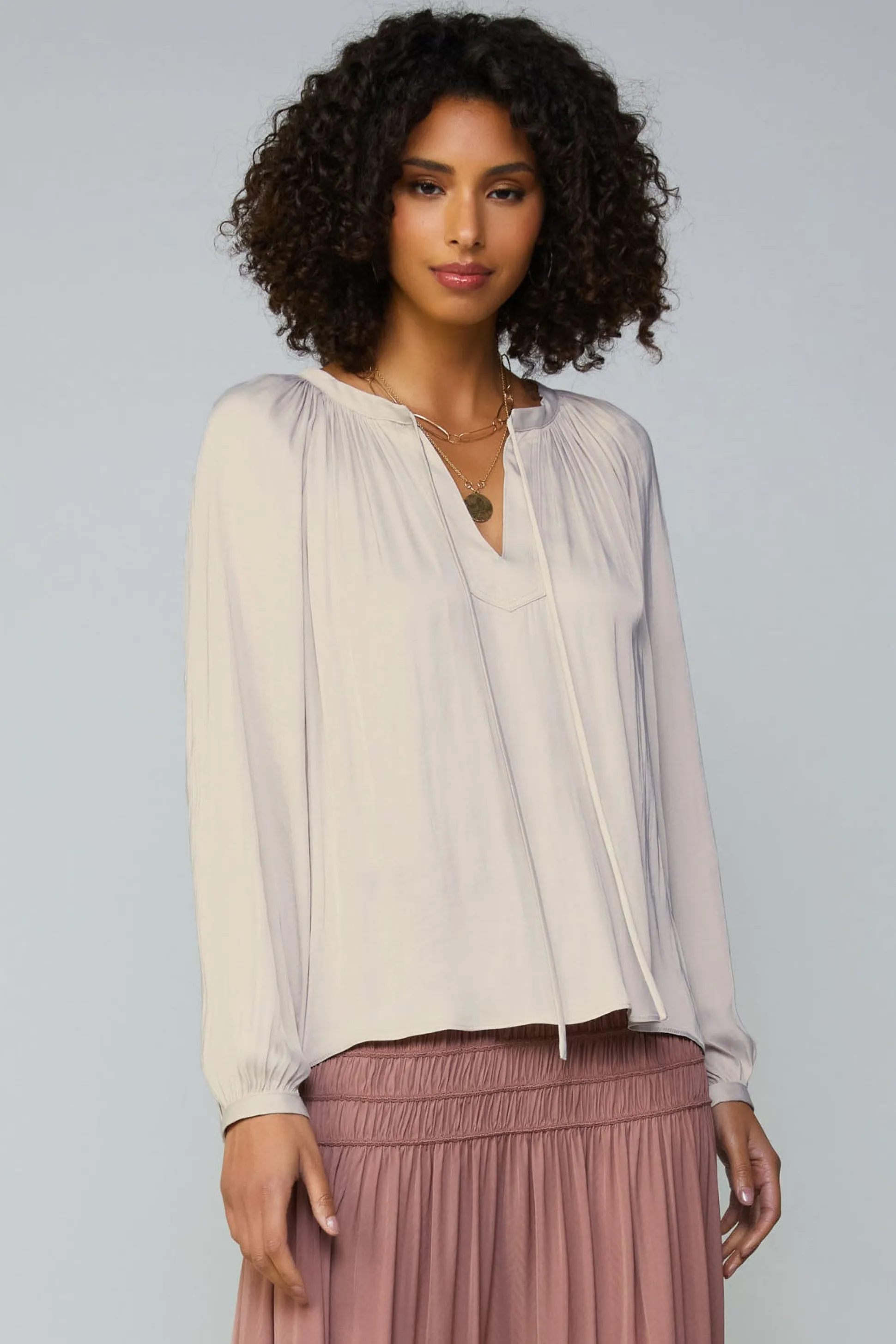 Gathered Split Neck Blouse<Current Air Sale