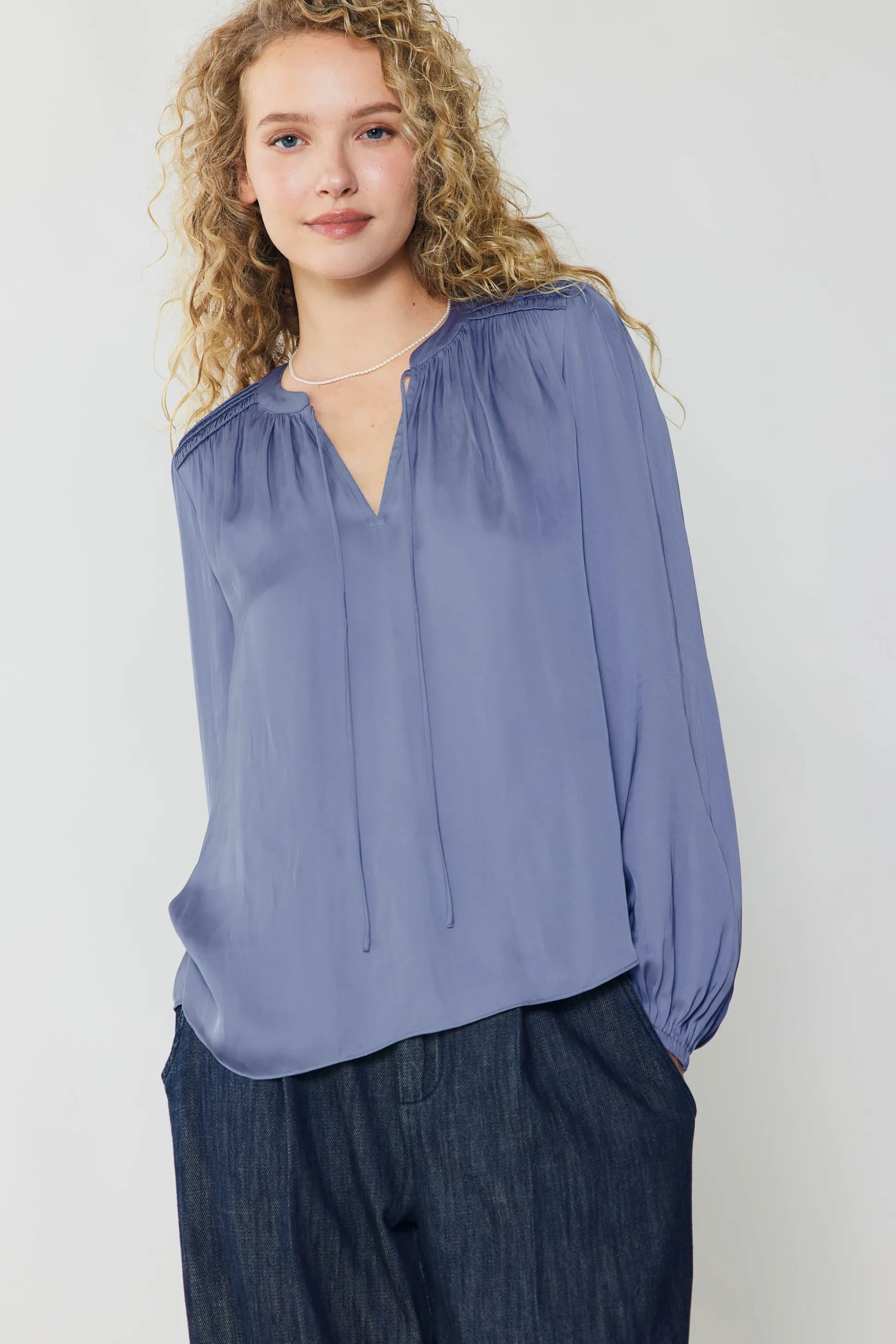 Shirred Yoke Blouse<Current Air New