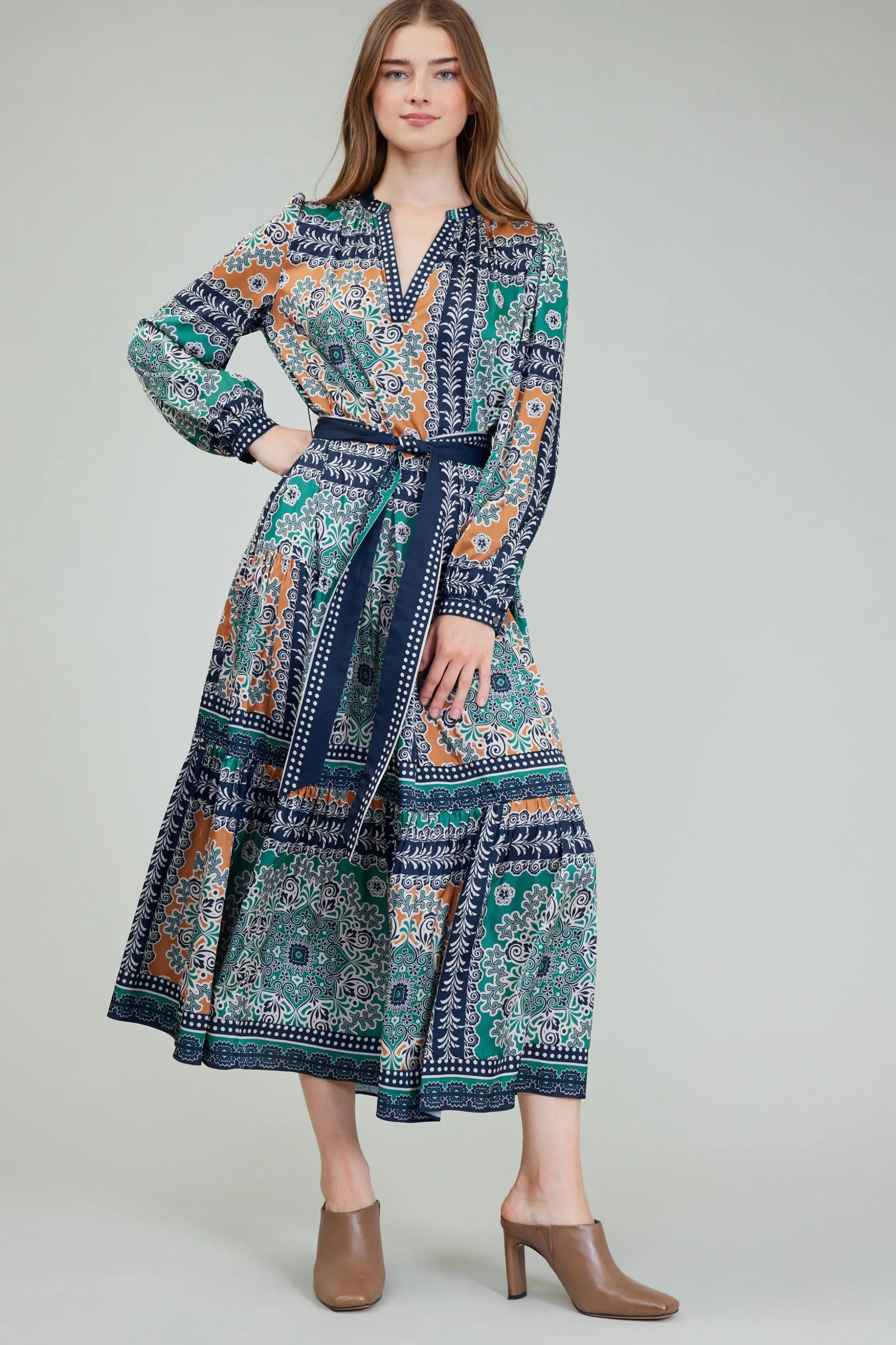 Belted Abstract Midi Dress<Current Air Outlet