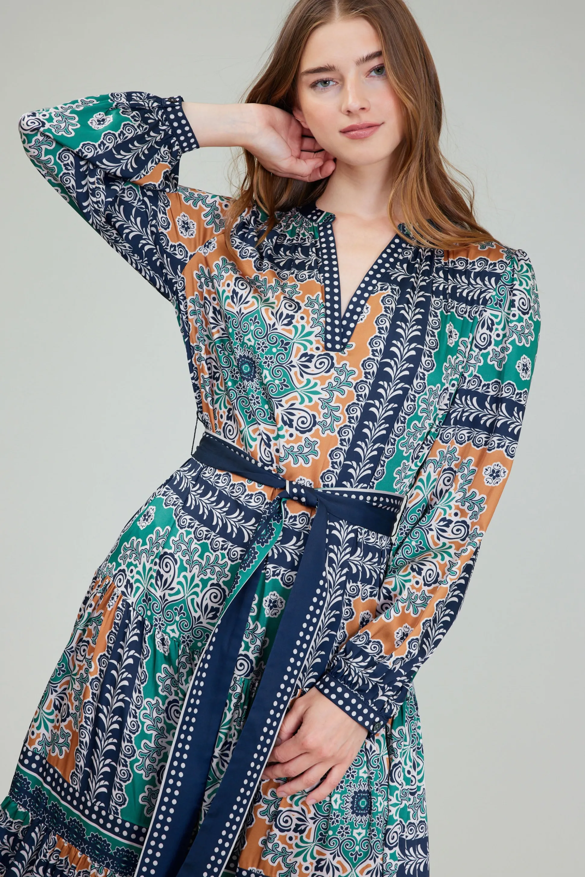 Belted Abstract Midi Dress<Current Air Outlet